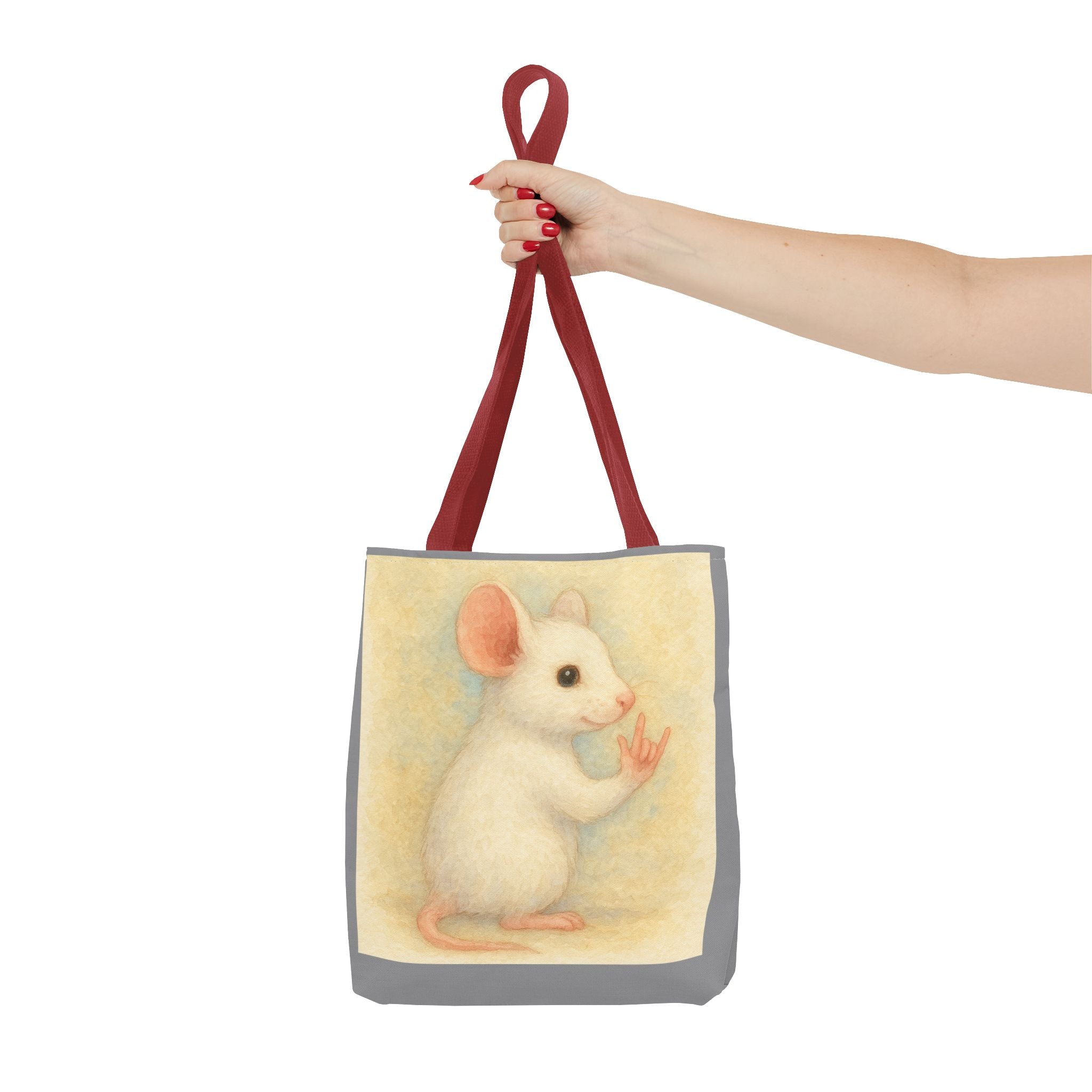 Tote Bag - White Mouse I Love You, Cute Animal Print, Carry-All Shoulder Bag, Reusable Shopping Tote, Gift for Animal Lovers