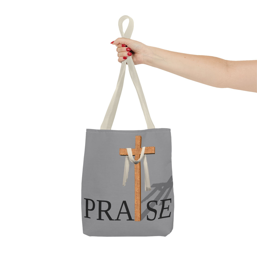 Praise and Worship Grey Cross Tote Bag | Christian Faith Design