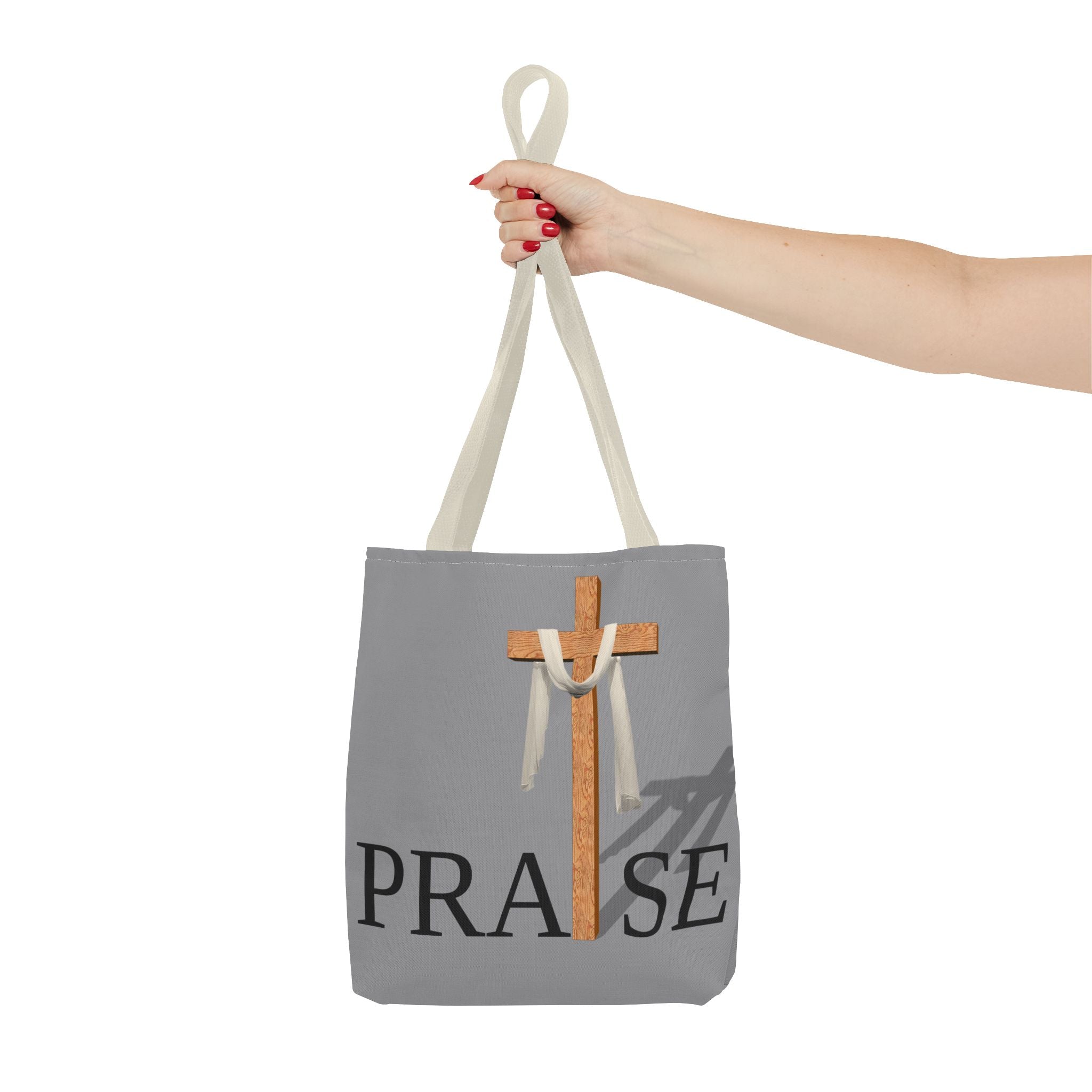 Praise and Worship Grey Cross Tote Bag | Christian Faith Design