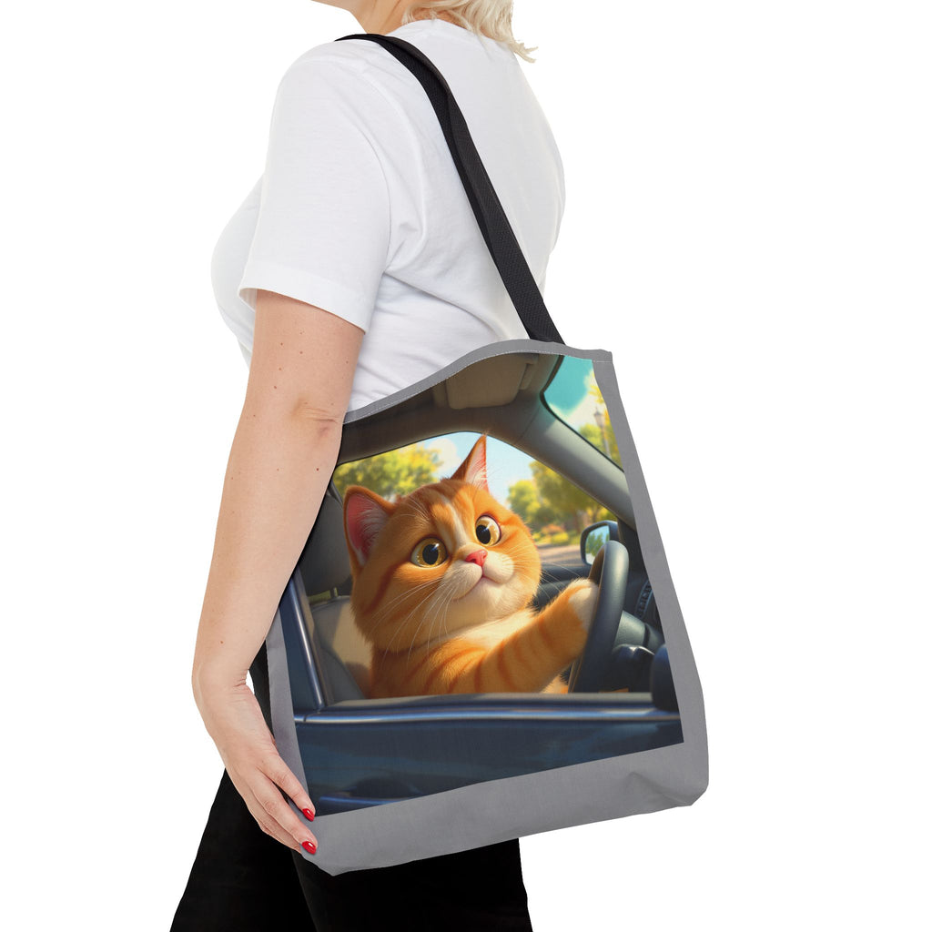 Cat in Car 1 Tote Bag, Cat Lover Gift, Animal Print Grocery Bag, Cute Kitten Shoulder Bag, Cat Lady Purse