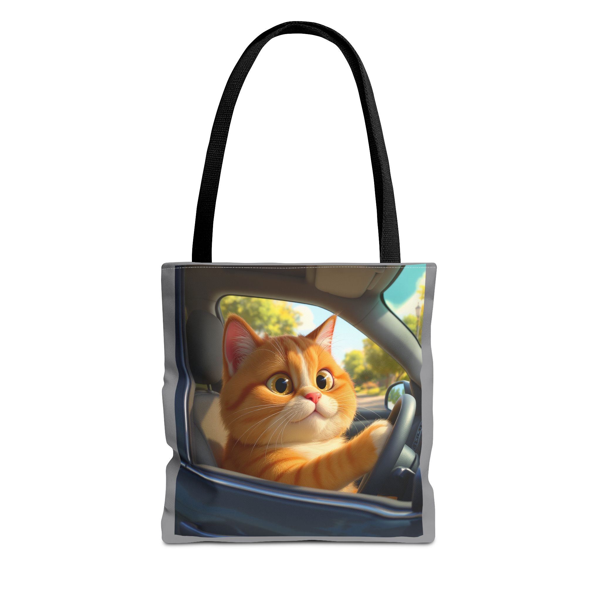 Cat in Car 1 Tote Bag, Cat Lover Gift, Animal Print Grocery Bag, Cute Kitten Shoulder Bag, Cat Lady Purse