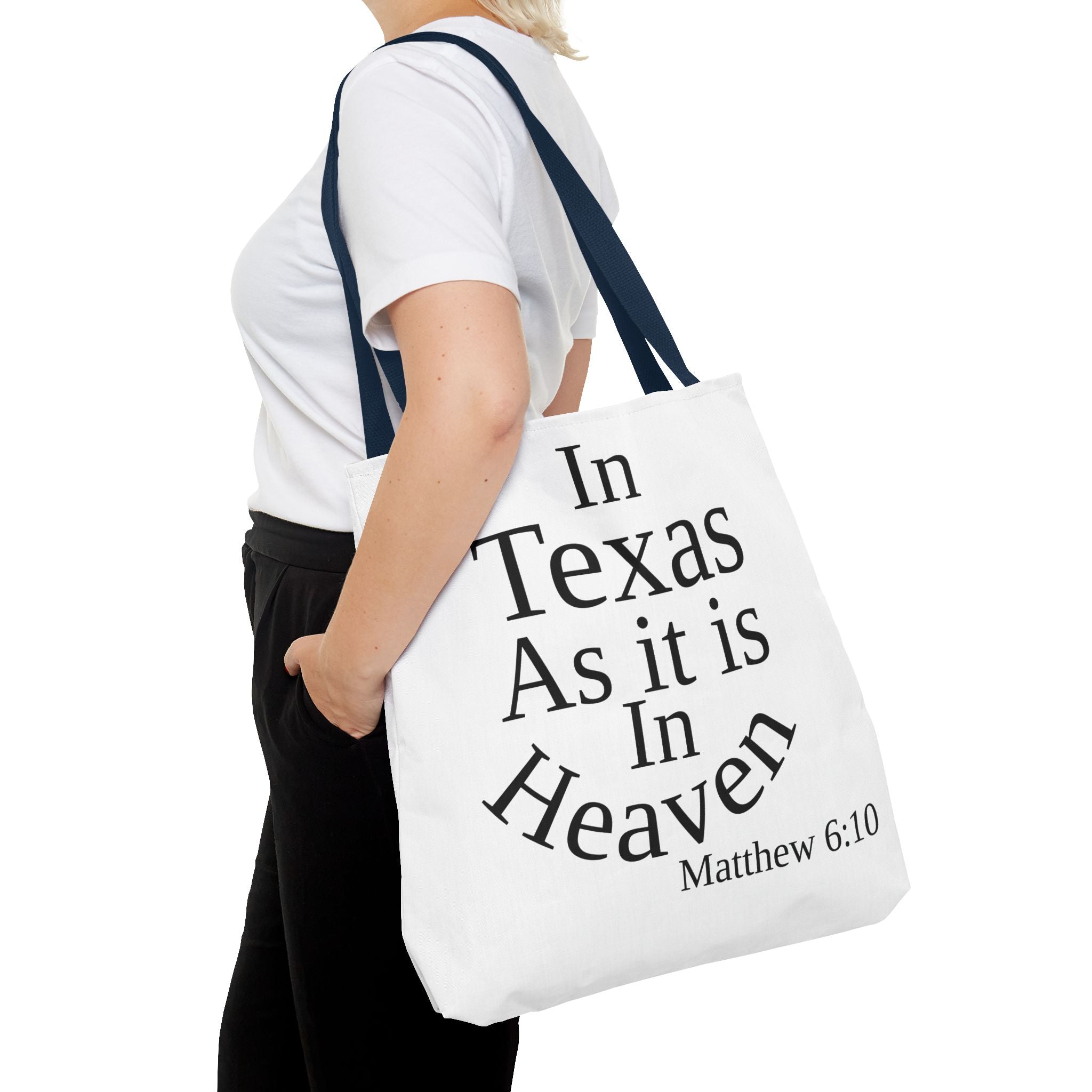 Personalized White Matthew 6:10 Bible Verse Tote Bag, City Or State | Market Grocery Craft Festival Outing, Lightweight Sturdy Polyester