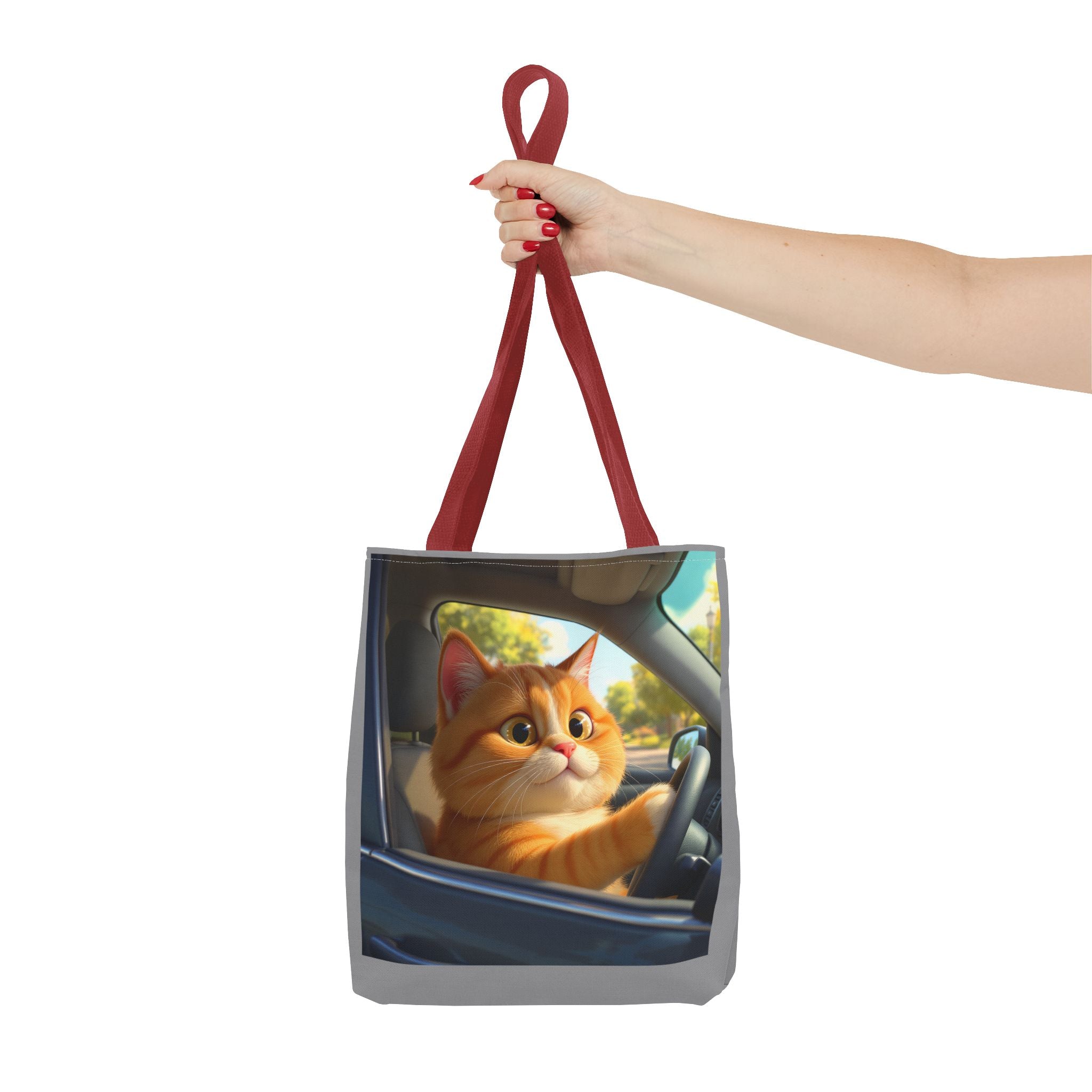 Cat in Car 1 Tote Bag, Cat Lover Gift, Animal Print Grocery Bag, Cute Kitten Shoulder Bag, Cat Lady Purse