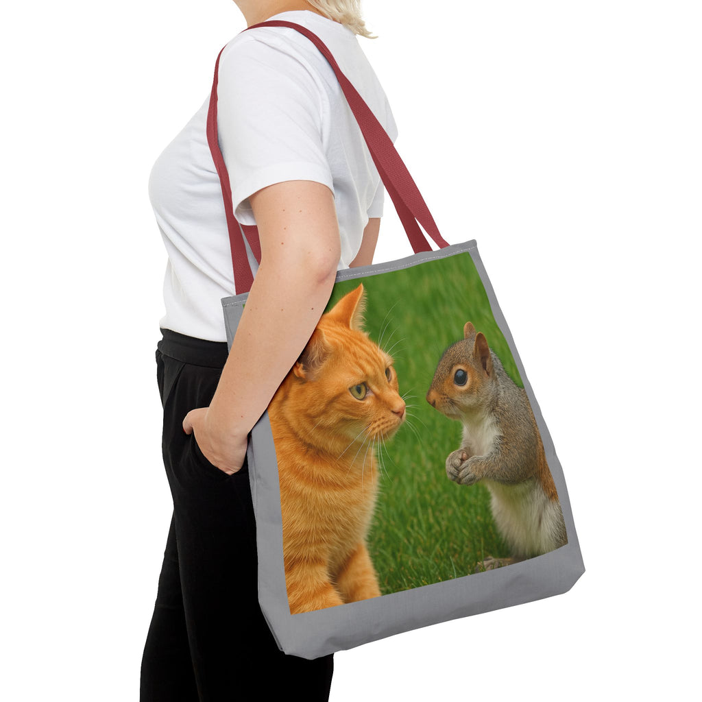Cat and Squirrel 2 Tote Bag - Cute Animal Print Shopping Bag, Eco-Friendly Reusable Grocery Bag, Gift for Animal Lovers, Nature Tote,