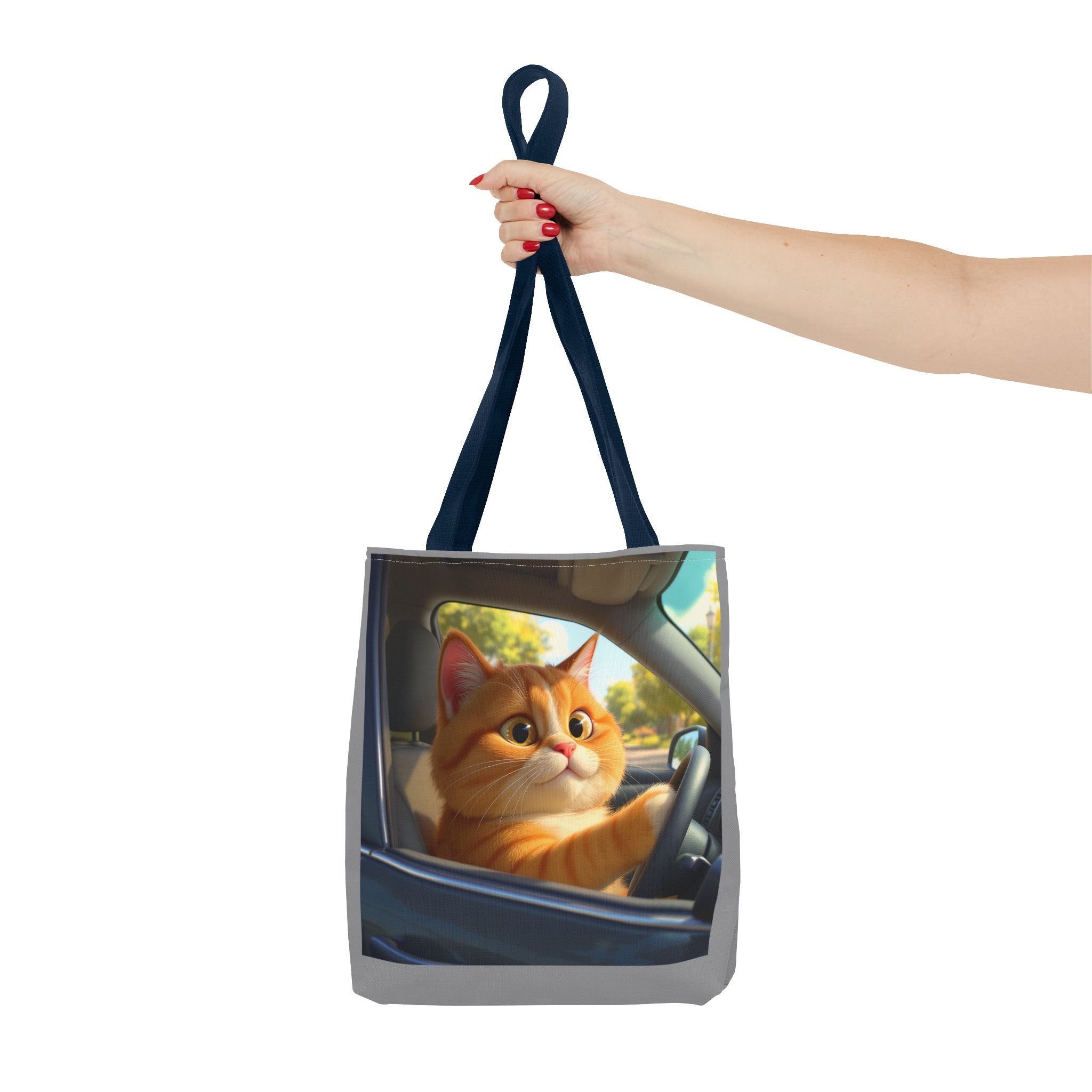 Cat in Car 1 Tote Bag, Cat Lover Gift, Animal Print Grocery Bag, Cute Kitten Shoulder Bag, Cat Lady Purse