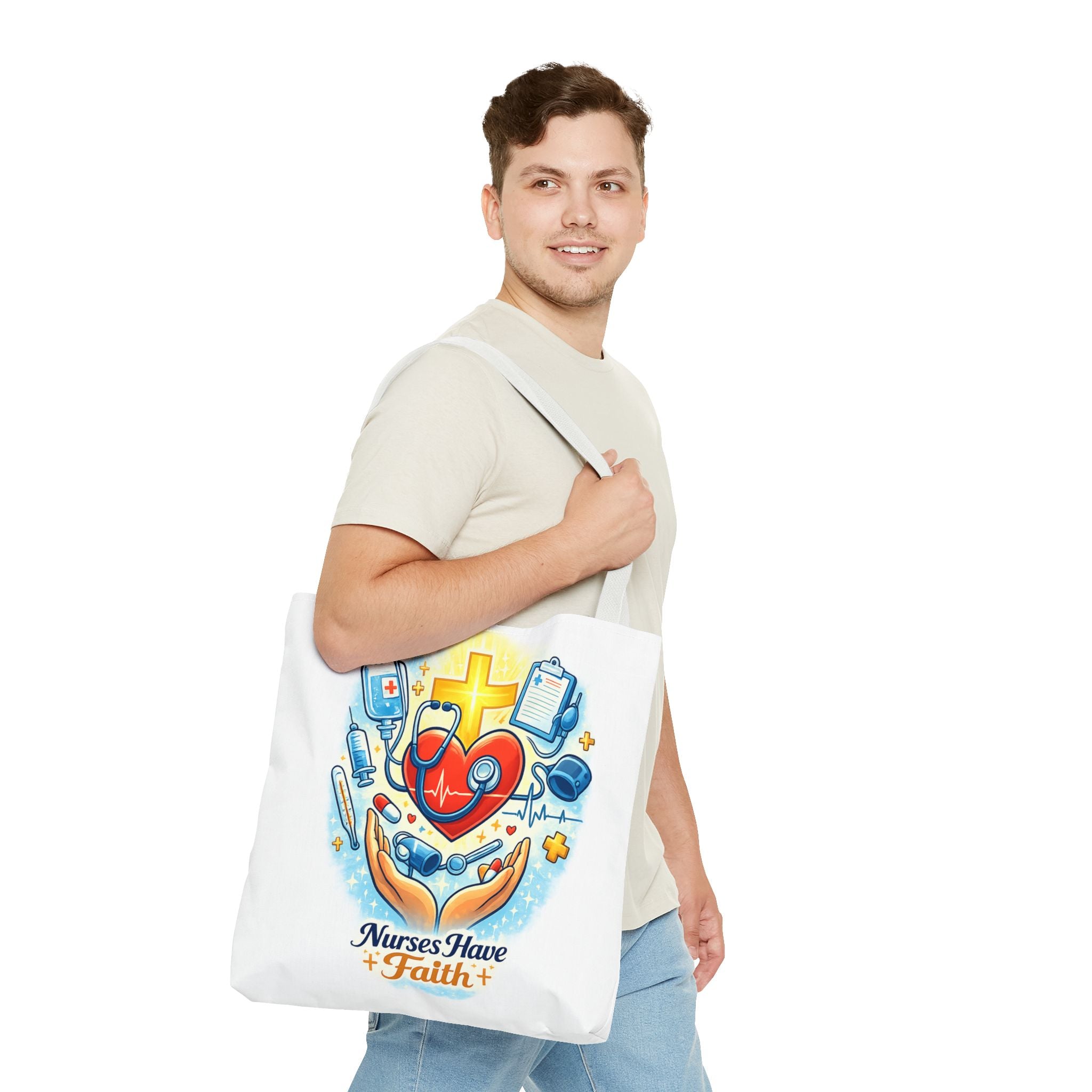 Nurses Have Faith White Tote Bag | All-Over Print Tote