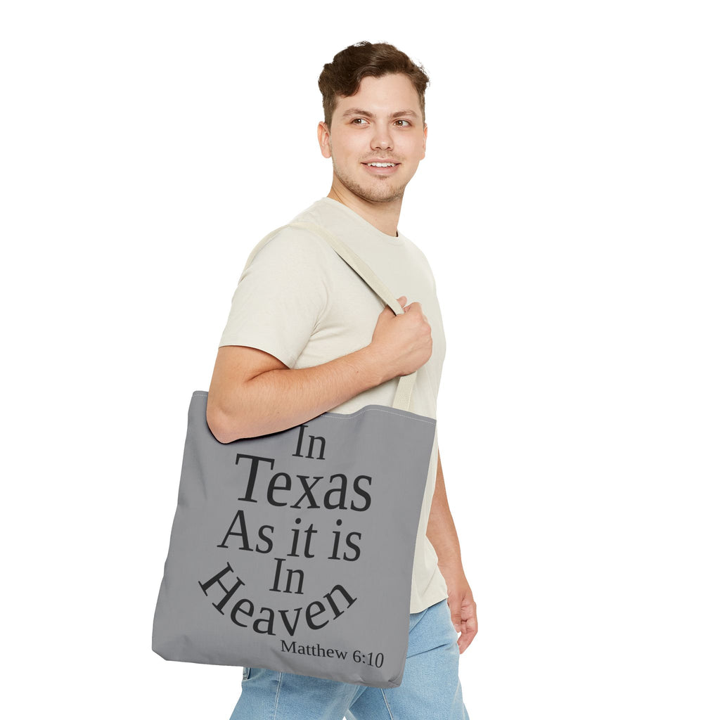 Personalized Grey Matthew 6:10 Bible Verse Tote Bag, City Or State | Market Grocery Book Craft Festival Outing, Lightweight Sturdy Polyester