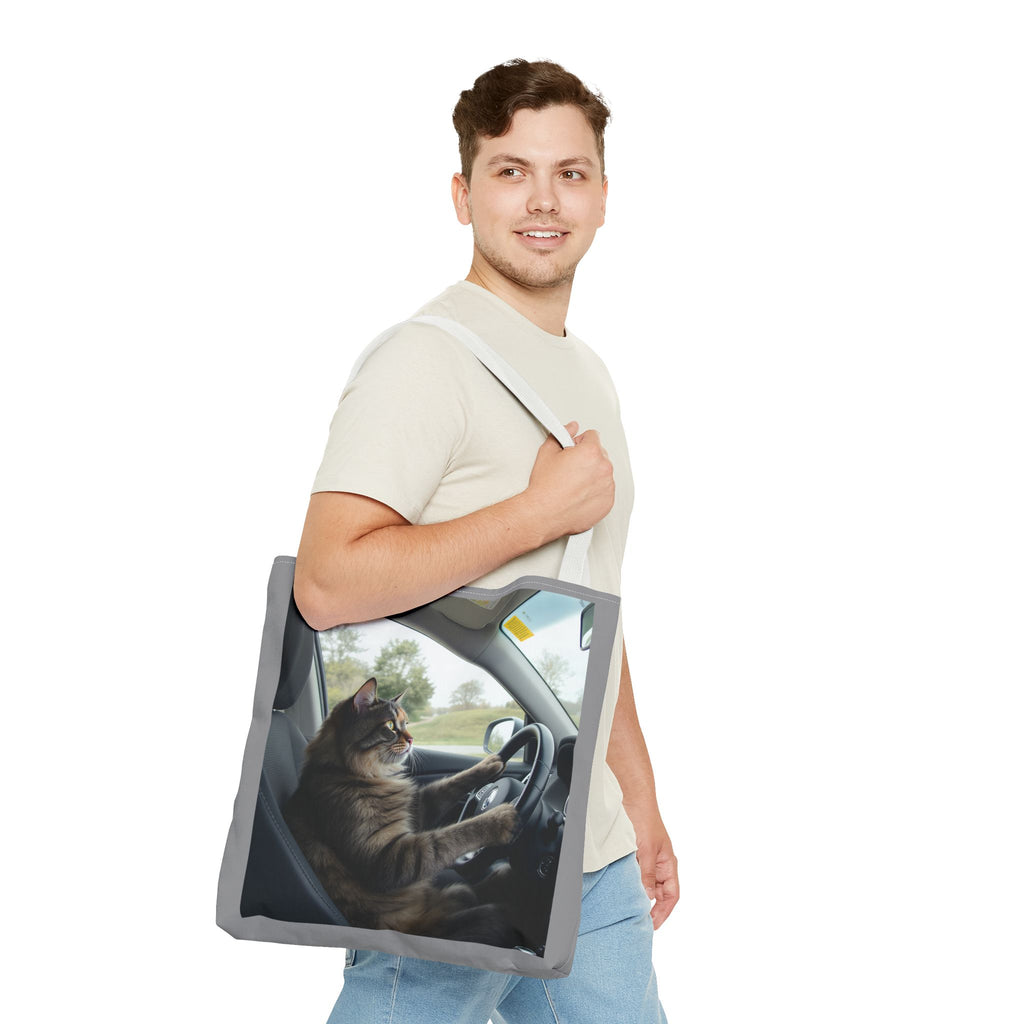 Cat in Car 2 Tote Bag, Cat Lover Gift, Animal Print Grocery Bag, Cute Kitten Shoulder Bag, Cat Lady Purse