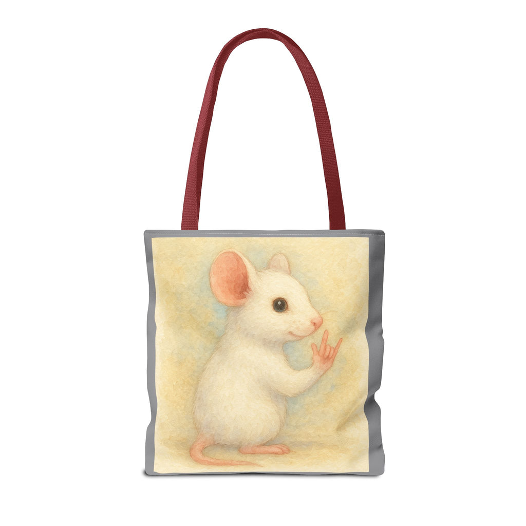 Tote Bag - White Mouse I Love You, Cute Animal Print, Carry-All Shoulder Bag, Reusable Shopping Tote, Gift for Animal Lovers
