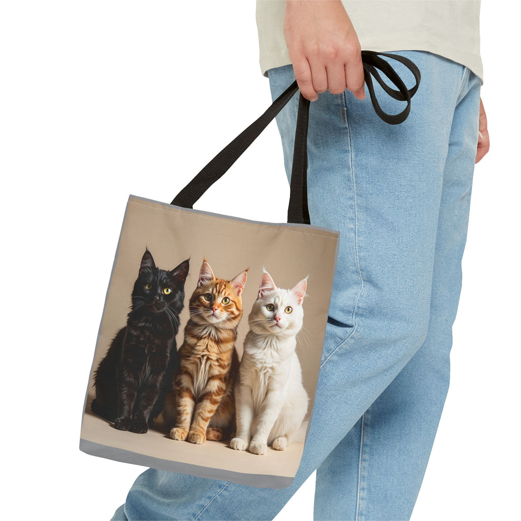 Tote Bag - Three Sitting Cats, Carry-All Shoulder Bag, Reusable Shopping Tote, Gift for Animal Lovers