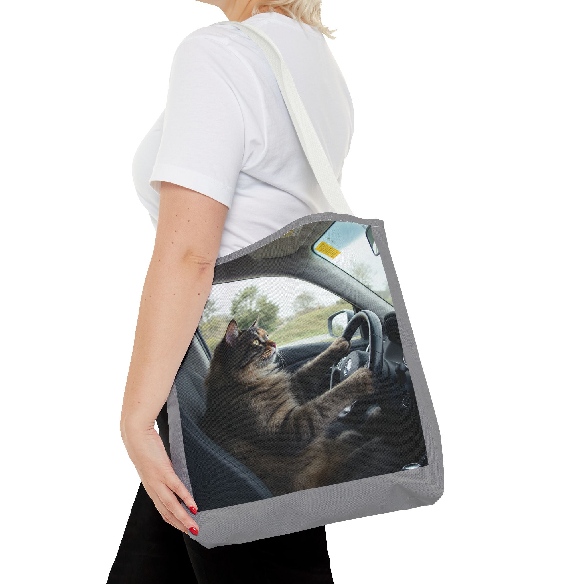 Cat in Car 2 Tote Bag, Cat Lover Gift, Animal Print Grocery Bag, Cute Kitten Shoulder Bag, Cat Lady Purse
