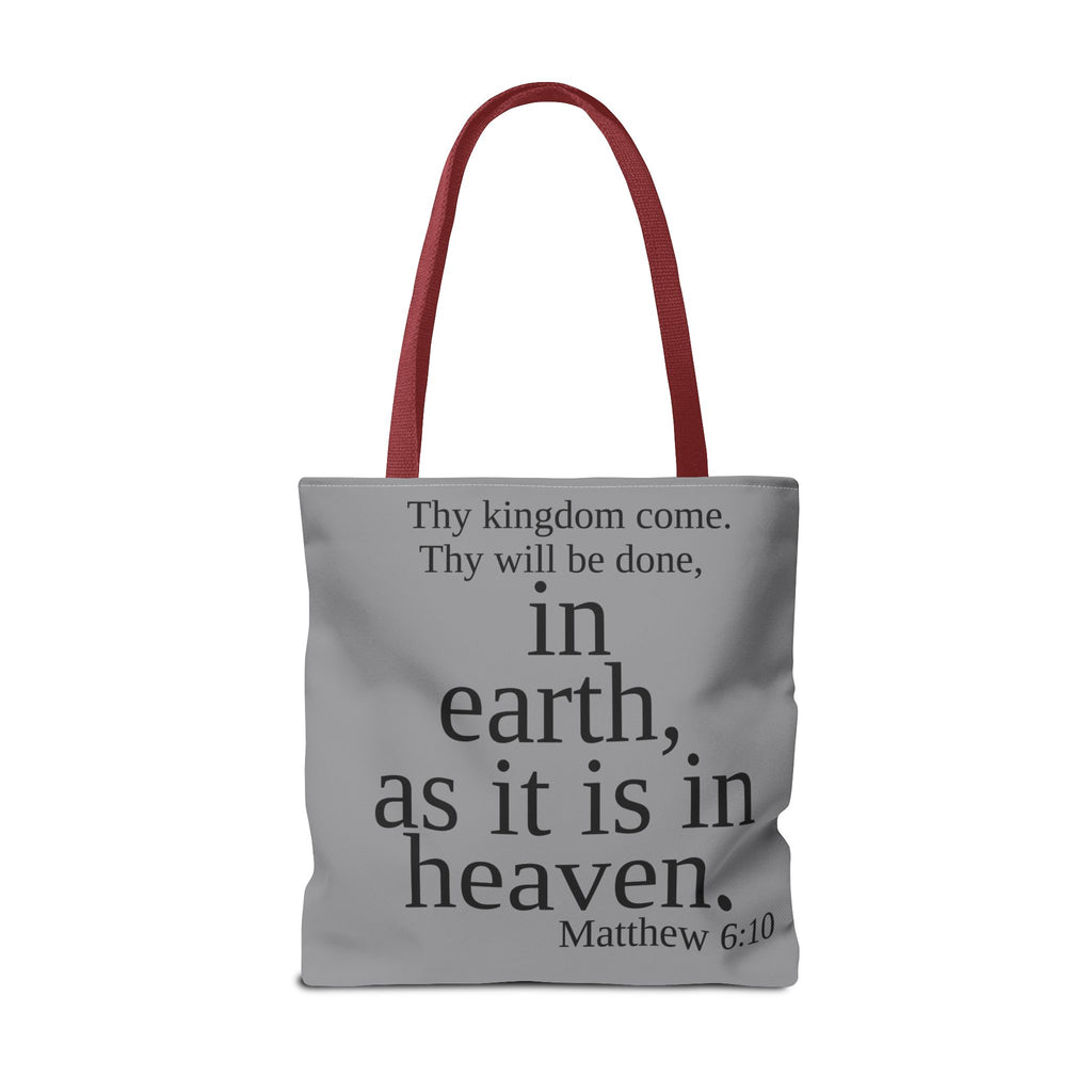 Personalized Grey Matthew 6:10 Bible Verse Tote Bag, City Or State | Market Grocery Book Craft Festival Outing, Lightweight Sturdy Polyester