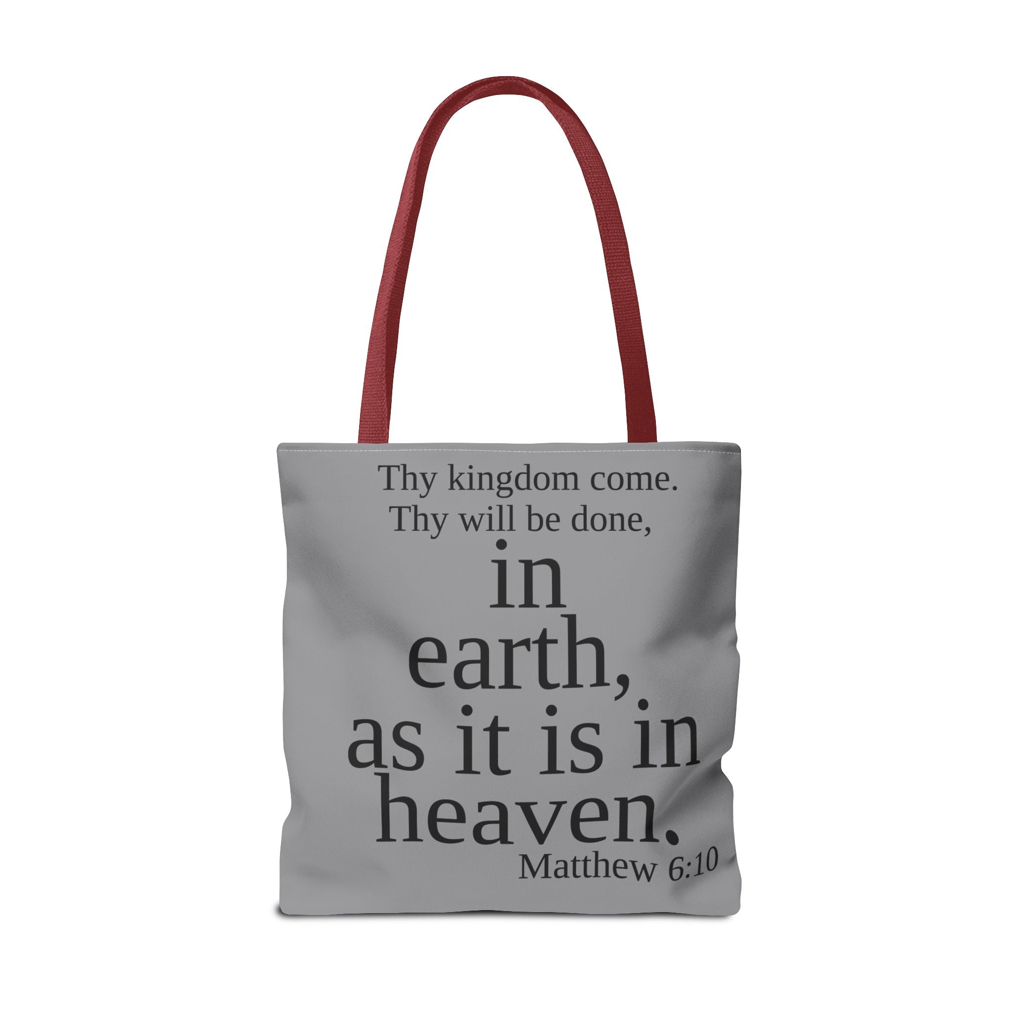 Personalized Grey Matthew 6:10 Bible Verse Tote Bag, City Or State | Market Grocery Book Craft Festival Outing, Lightweight Sturdy Polyester