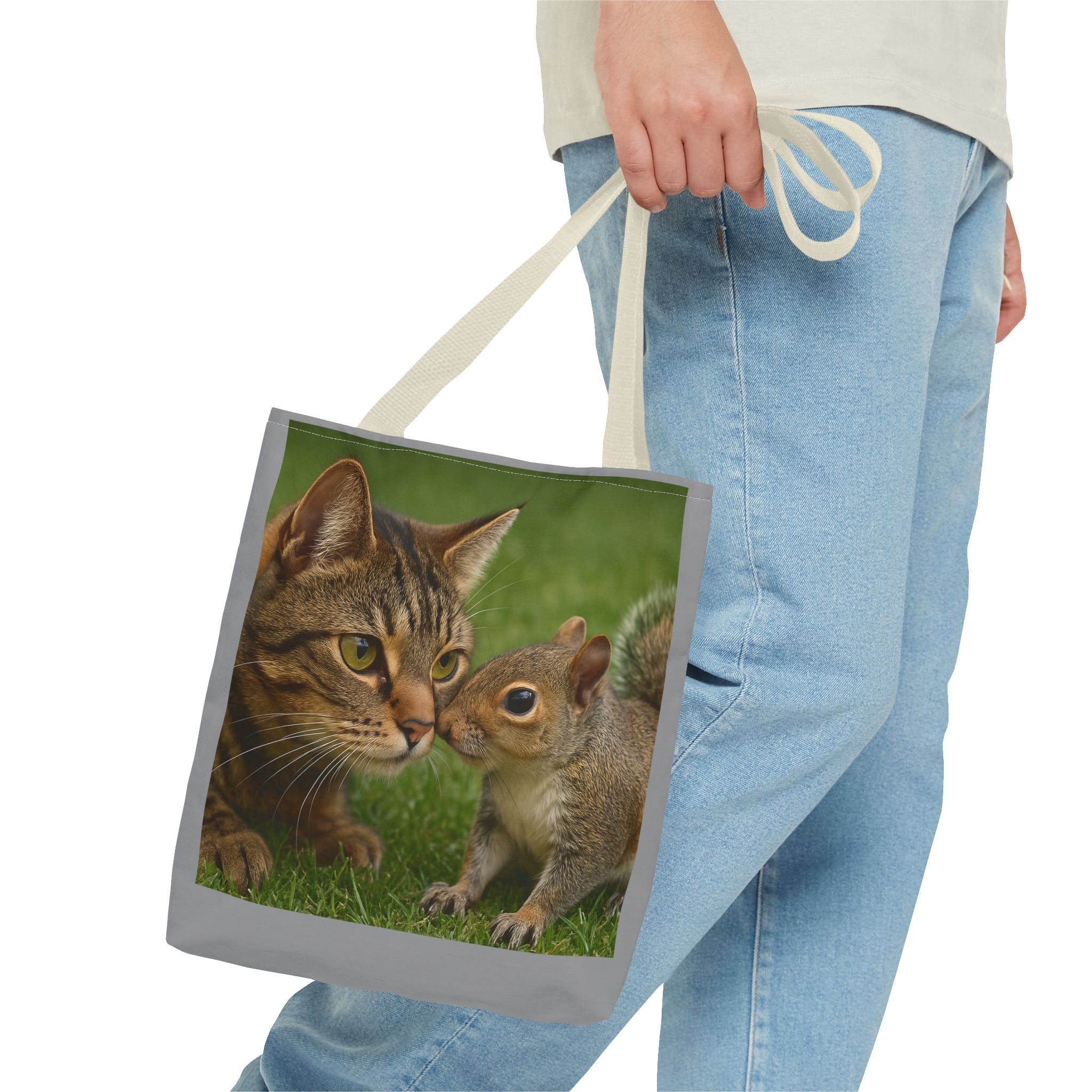 Squirrel and Cat Tote Bag - Cute Animal Print Shopping Bag, Eco-Friendly Reusable Grocery Bag, Gift for Animal Lovers, Nature Tote,