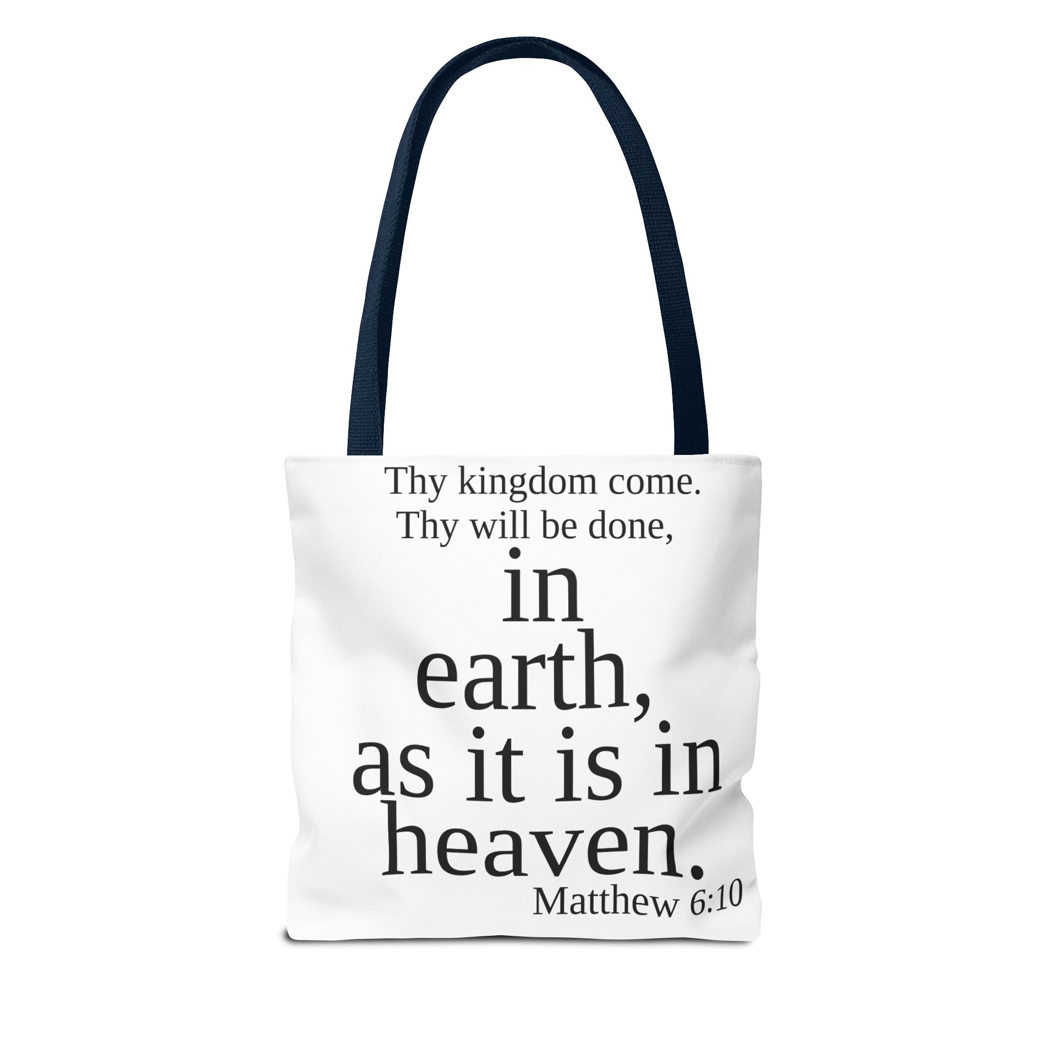Personalized White Matthew 6:10 Bible Verse Tote Bag, City Or State | Market Grocery Craft Festival Outing, Lightweight Sturdy Polyester