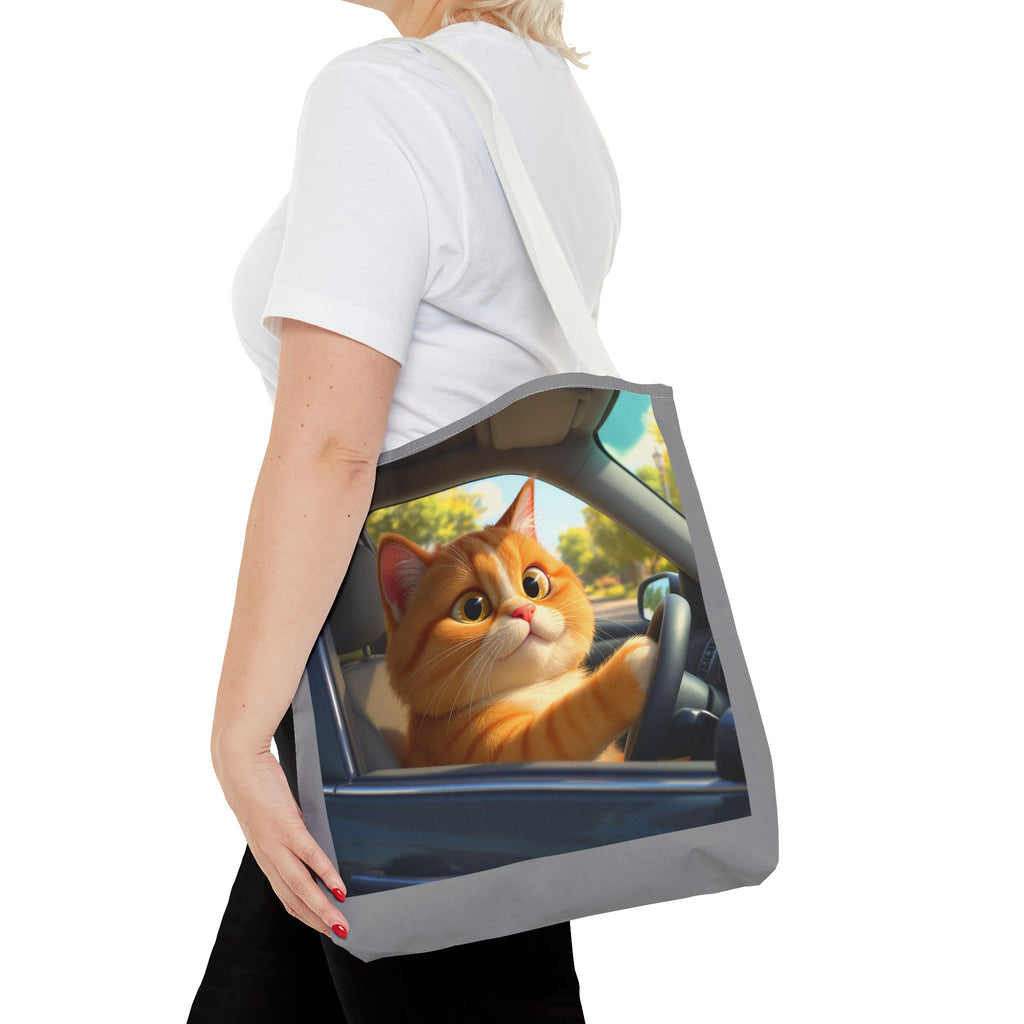 Cat in Car 1 Tote Bag, Cat Lover Gift, Animal Print Grocery Bag, Cute Kitten Shoulder Bag, Cat Lady Purse