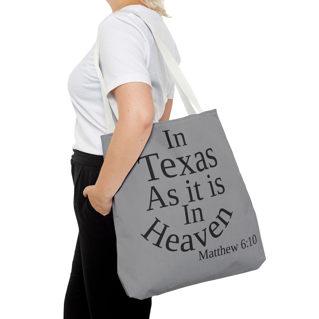 Personalized Grey Matthew 6:10 Bible Verse Tote Bag, City Or State | Market Grocery Book Craft Festival Outing, Lightweight Sturdy Polyester