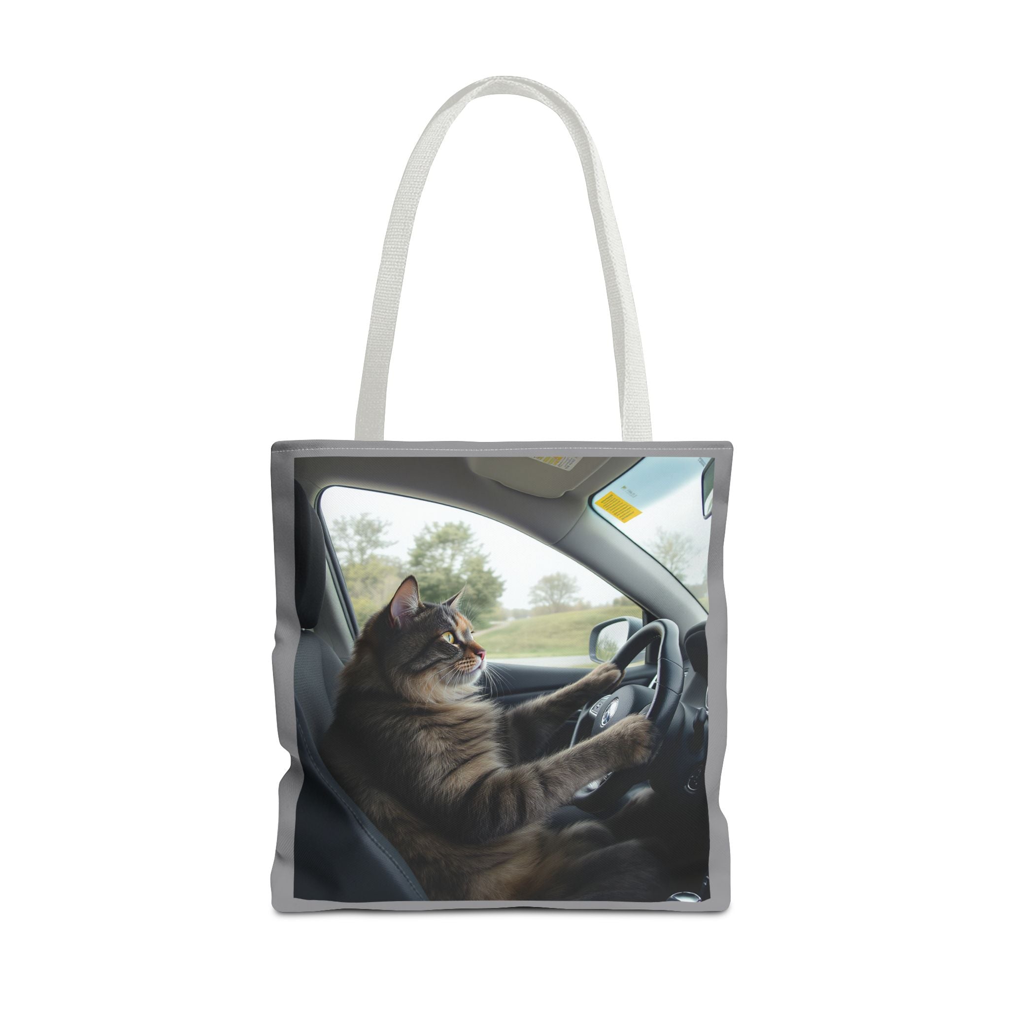 Cat in Car 2 Tote Bag, Cat Lover Gift, Animal Print Grocery Bag, Cute Kitten Shoulder Bag, Cat Lady Purse