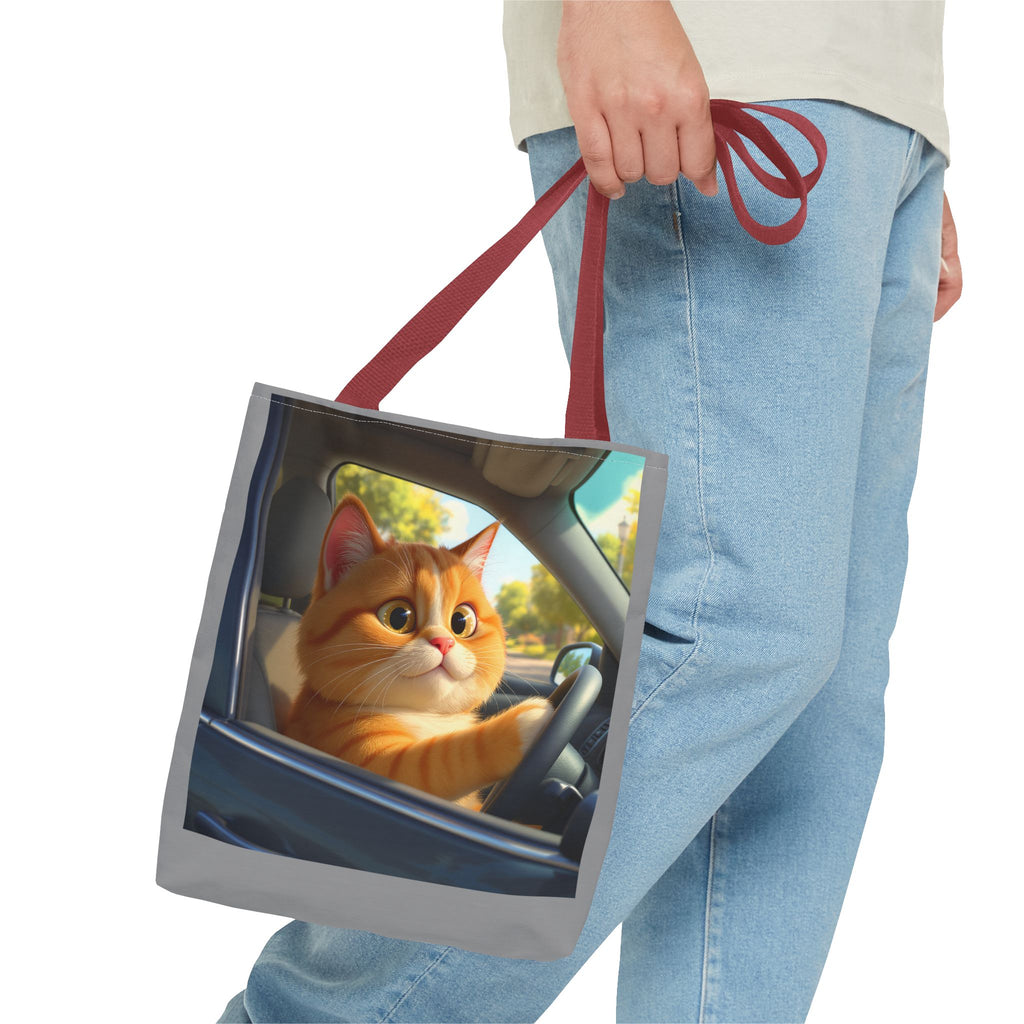 Cat in Car 1 Tote Bag, Cat Lover Gift, Animal Print Grocery Bag, Cute Kitten Shoulder Bag, Cat Lady Purse