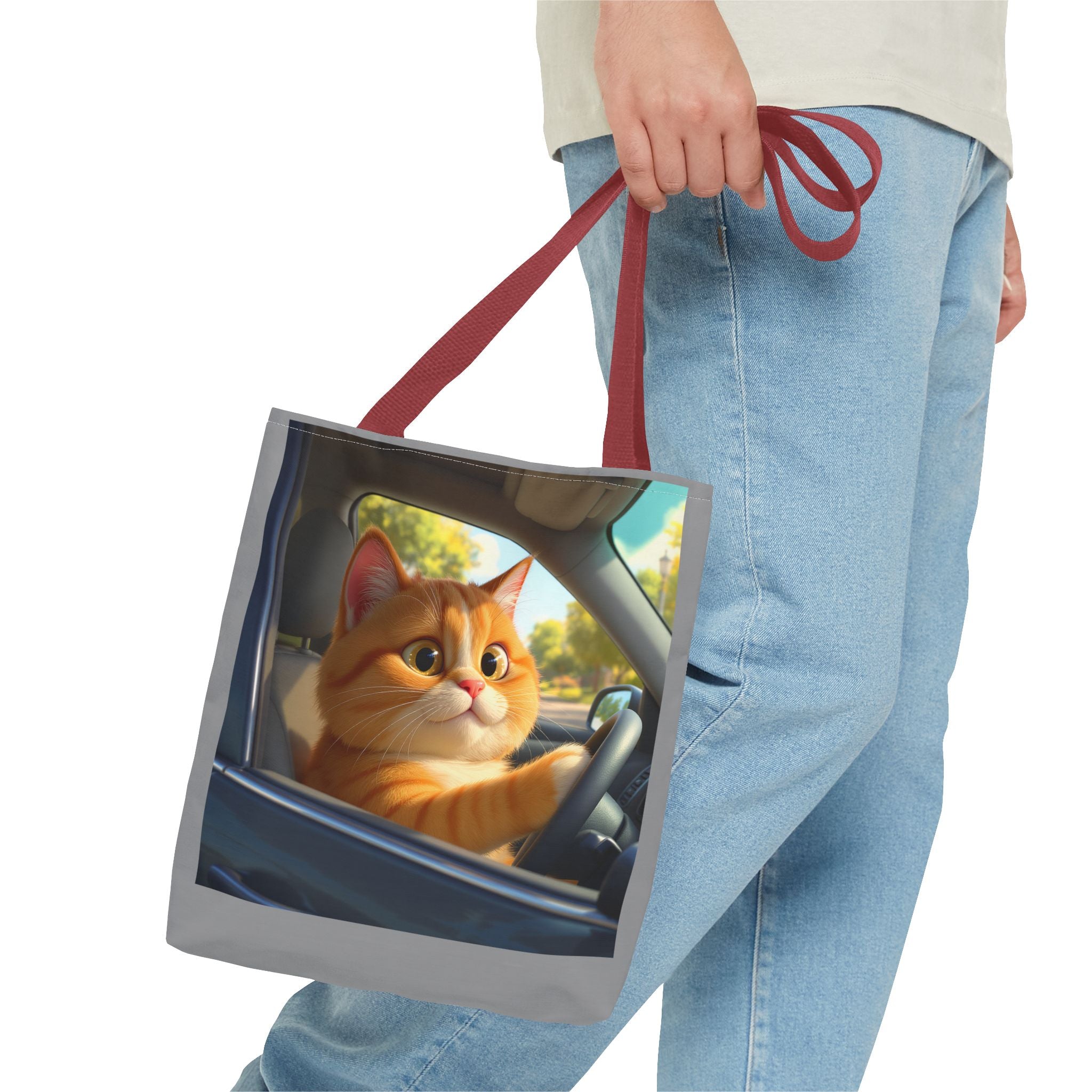 Cat in Car 1 Tote Bag, Cat Lover Gift, Animal Print Grocery Bag, Cute Kitten Shoulder Bag, Cat Lady Purse