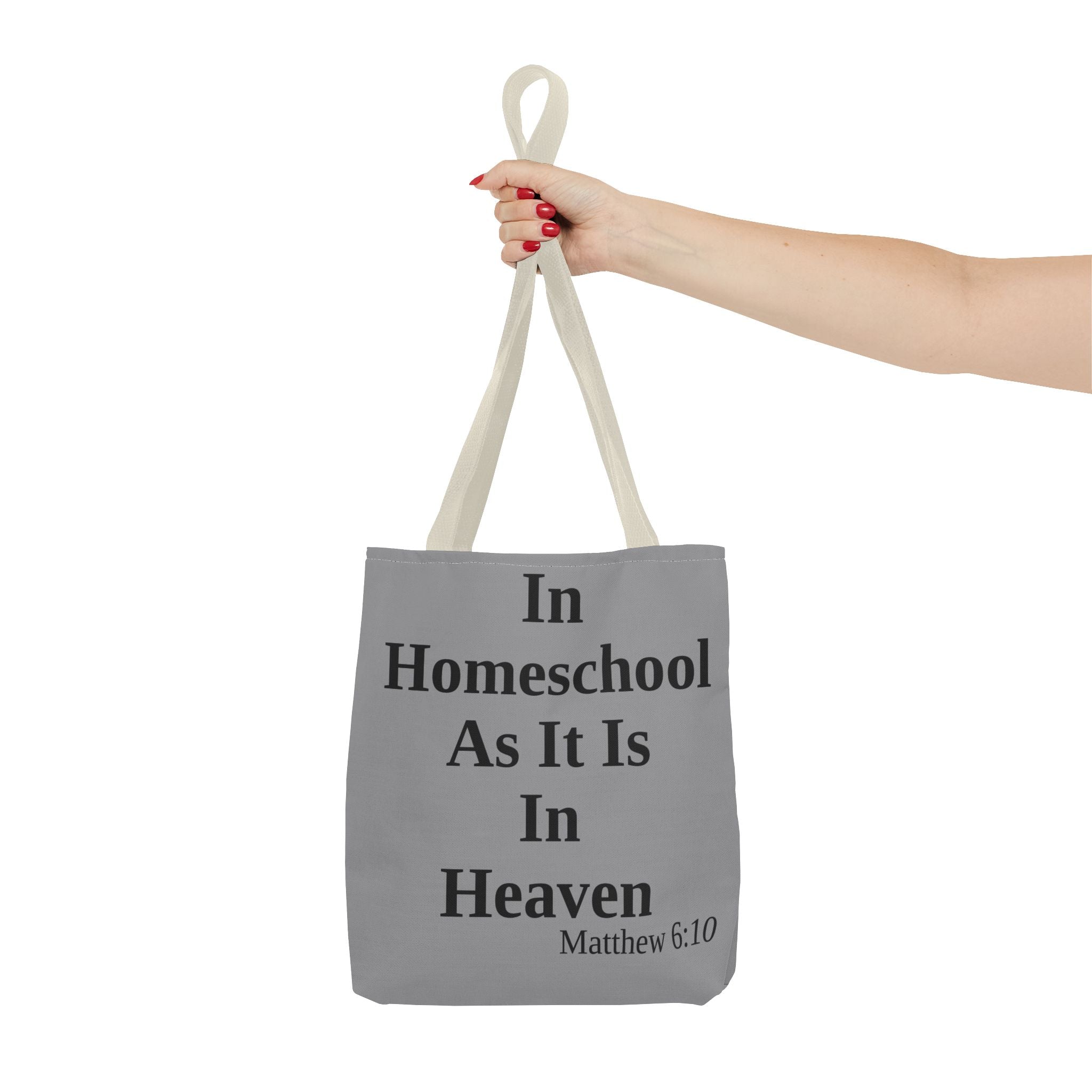 Home School Grey Tote Bag | Christian Faith Design | Matthew 6:10