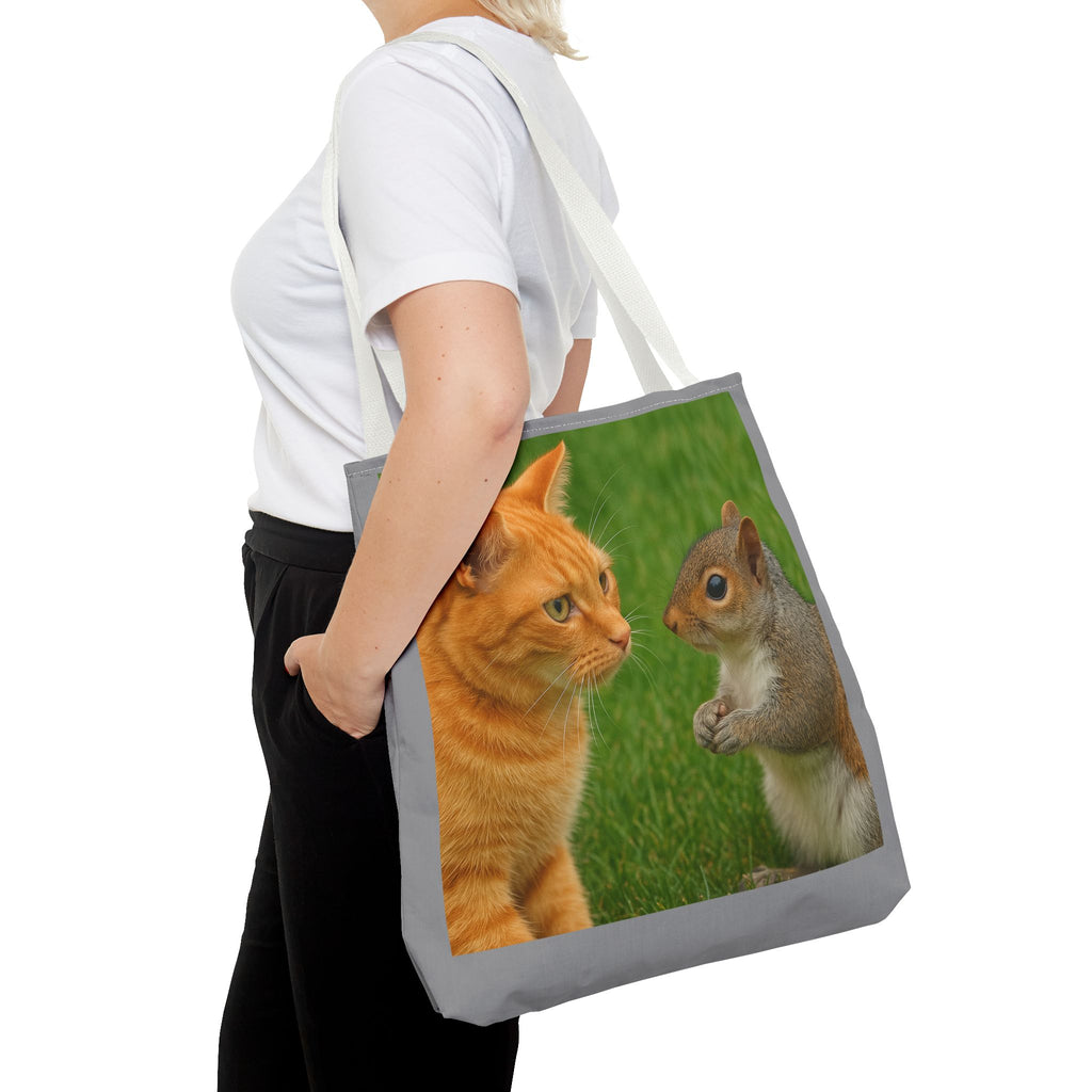 Cat and Squirrel 2 Tote Bag - Cute Animal Print Shopping Bag, Eco-Friendly Reusable Grocery Bag, Gift for Animal Lovers, Nature Tote,