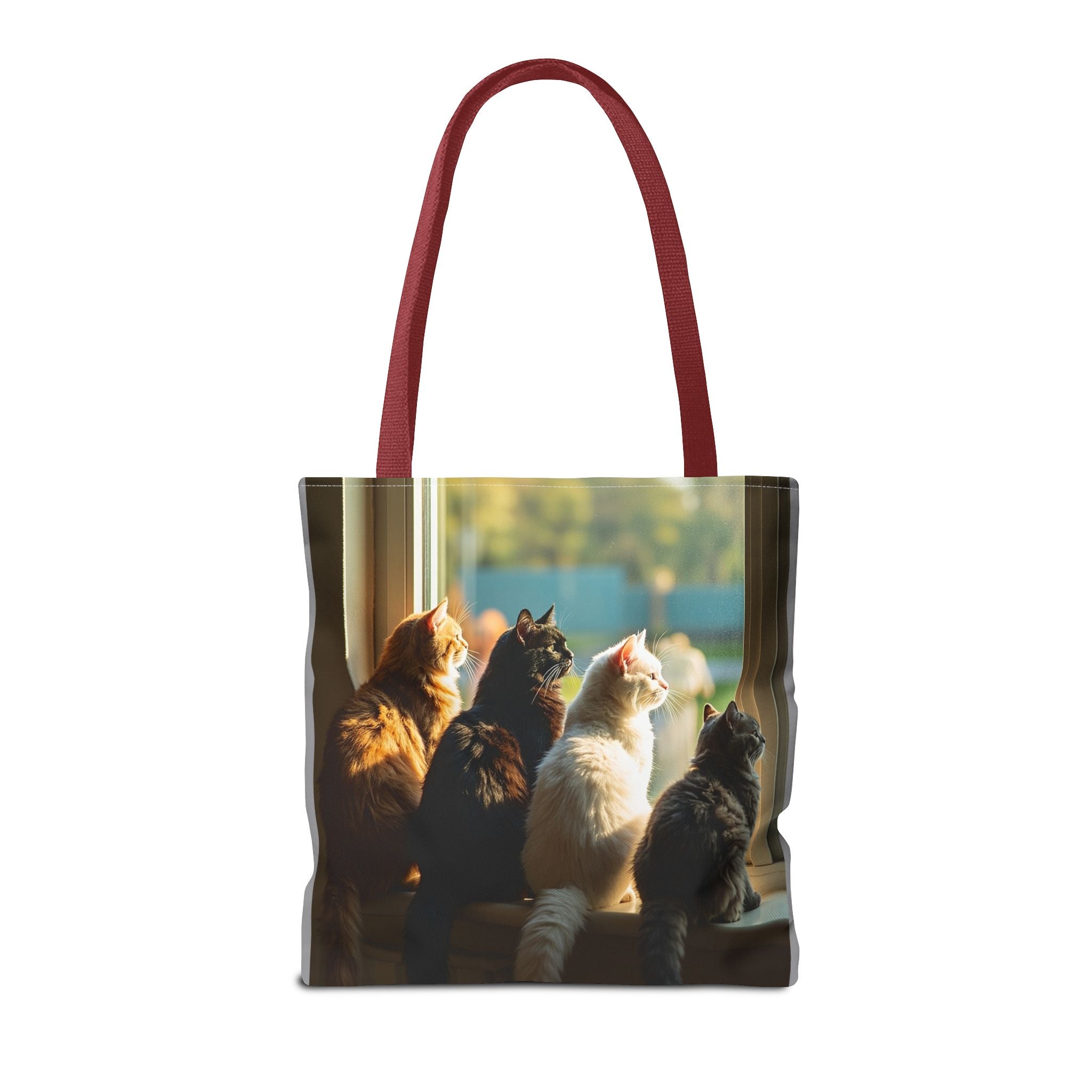 Tote Bag - Four Cats in Window, Carry-All Shoulder Bag, Reusable Shopping Tote, Gift for Animal Lovers