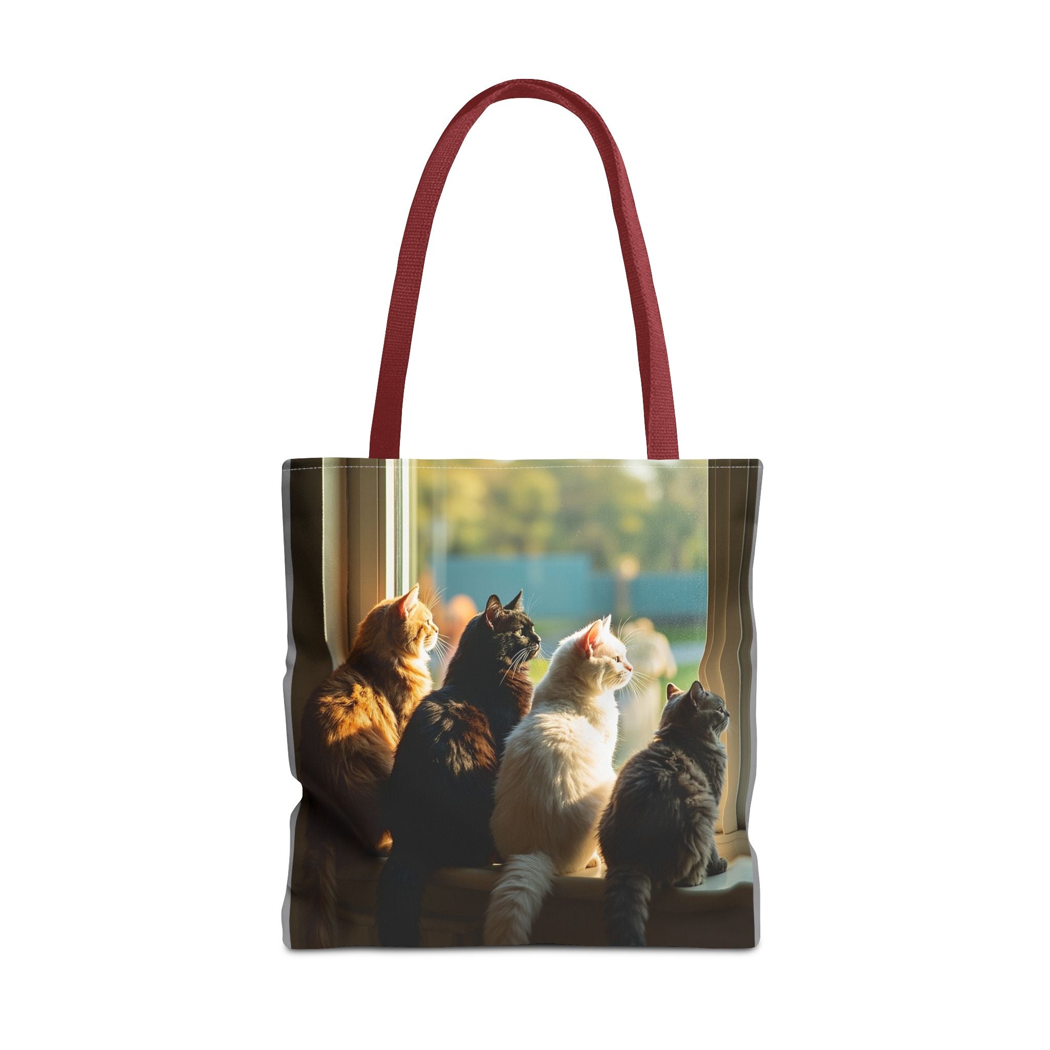 Tote Bag - Four Cats in Window, Carry-All Shoulder Bag, Reusable Shopping Tote, Gift for Animal Lovers