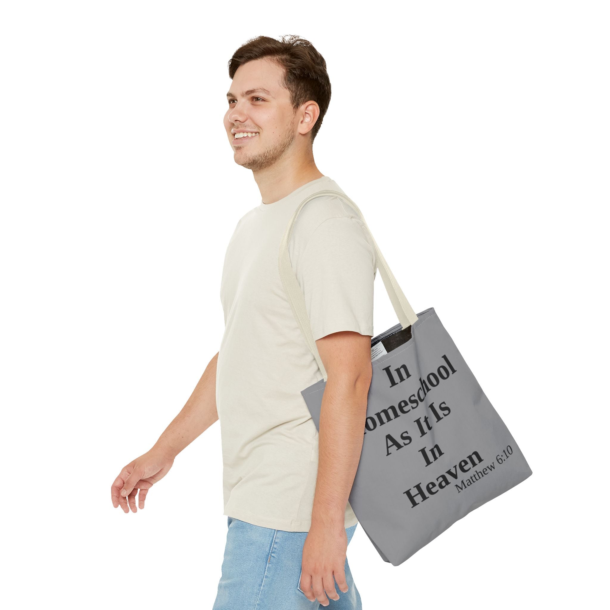 Home School Grey Tote Bag | Christian Faith Design | Matthew 6:10