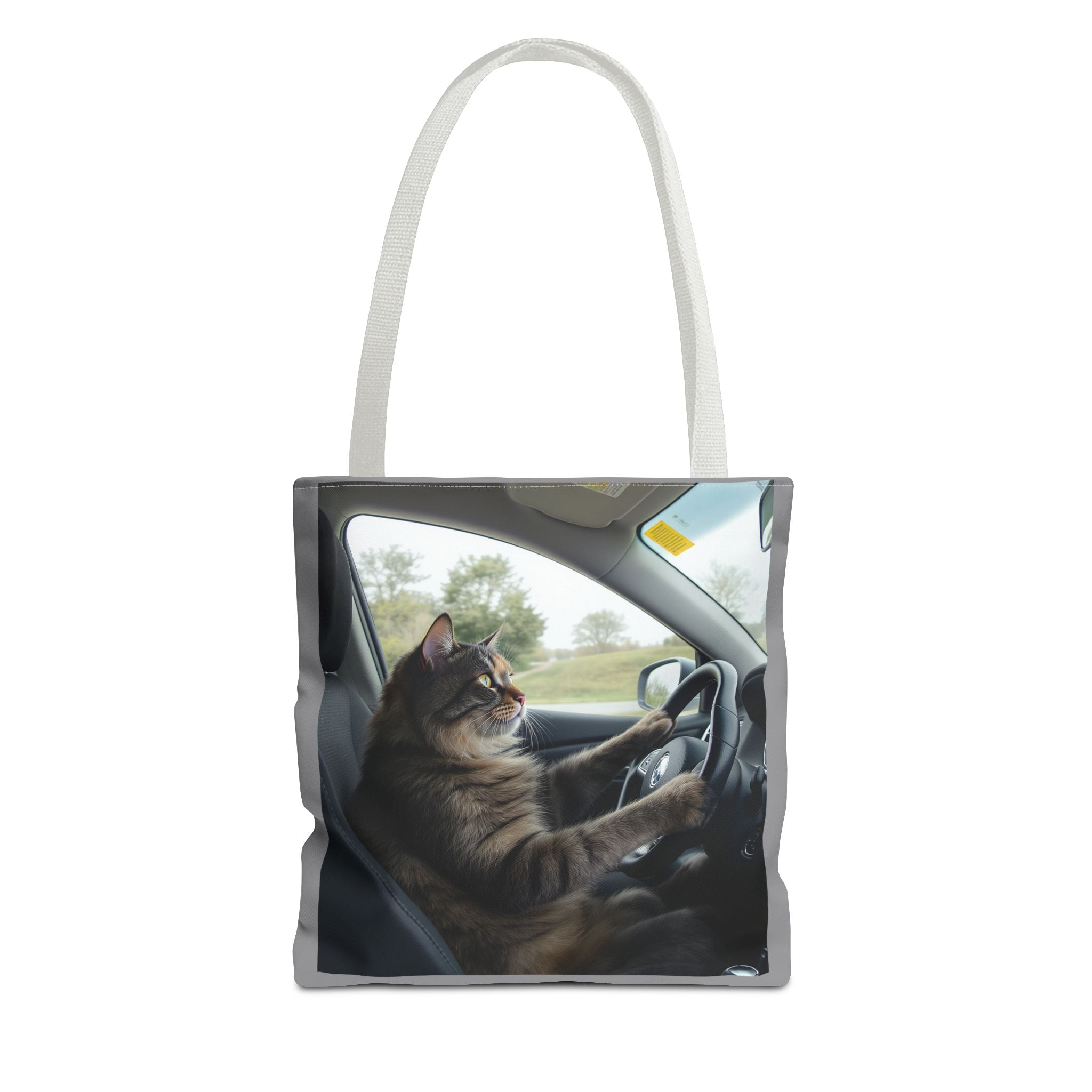 Cat in Car 2 Tote Bag, Cat Lover Gift, Animal Print Grocery Bag, Cute Kitten Shoulder Bag, Cat Lady Purse
