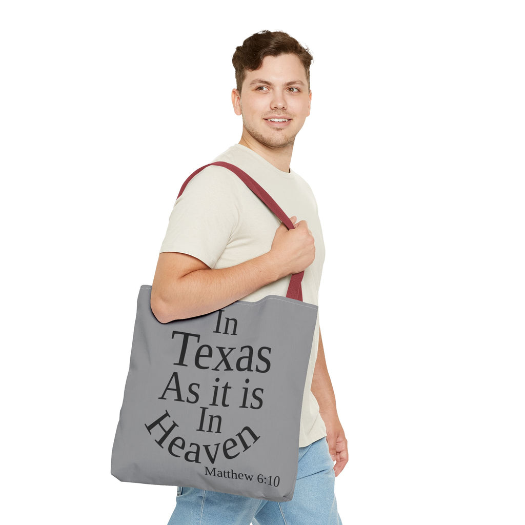 Personalized Grey Matthew 6:10 Bible Verse Tote Bag, City Or State | Market Grocery Book Craft Festival Outing, Lightweight Sturdy Polyester