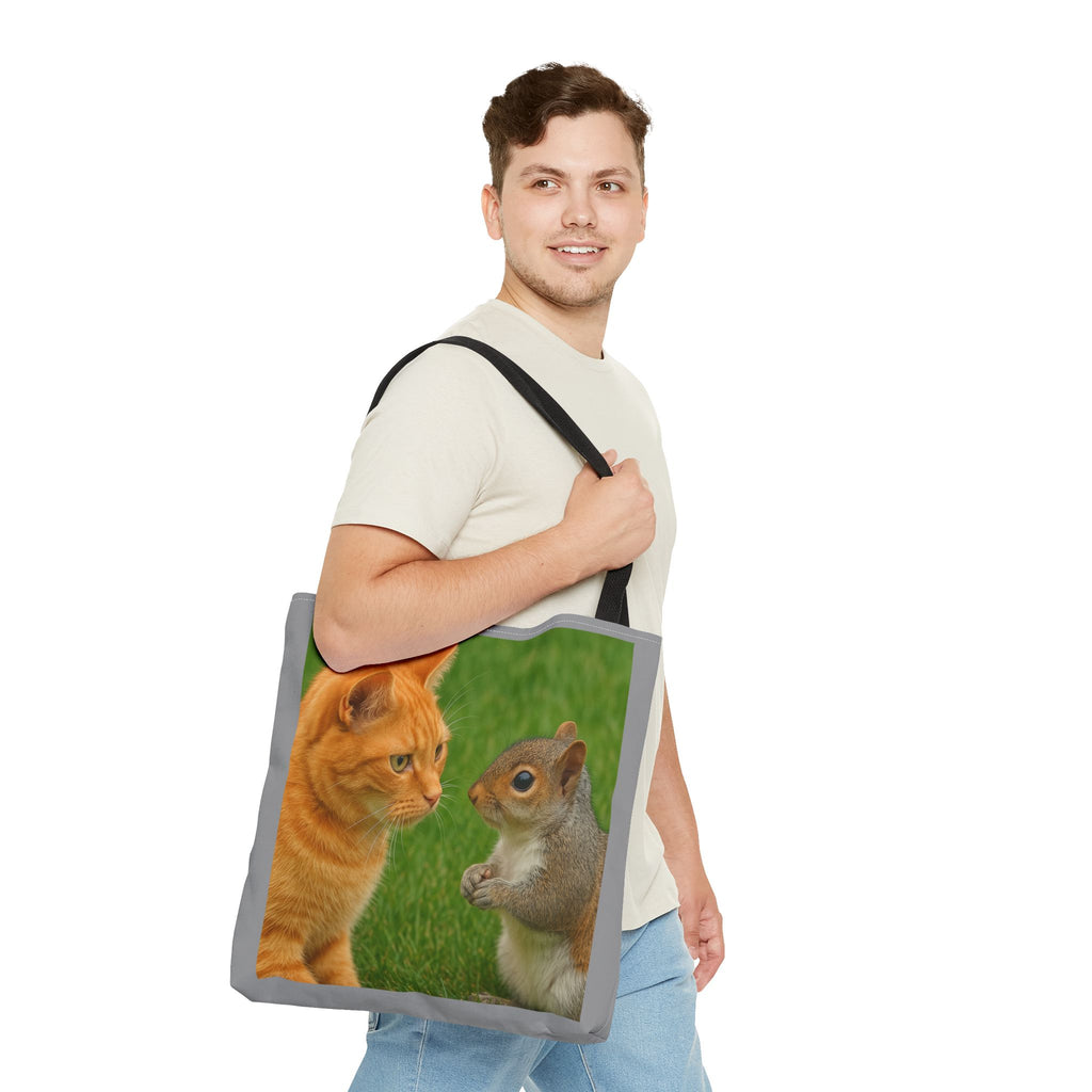 Cat and Squirrel 2 Tote Bag - Cute Animal Print Shopping Bag, Eco-Friendly Reusable Grocery Bag, Gift for Animal Lovers, Nature Tote,