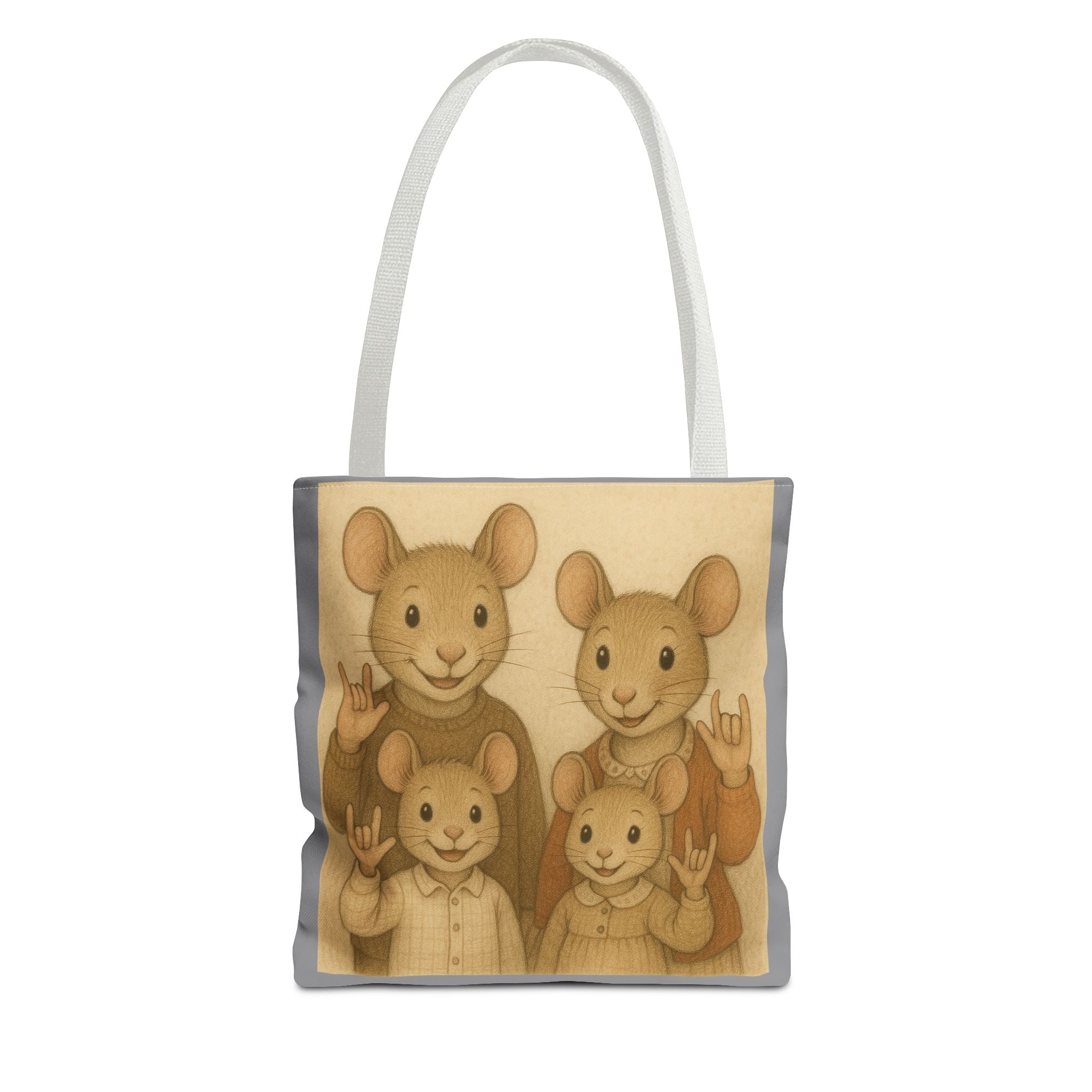 Tote Bag - Mouse Family I Love You, Cute Animal Print, Carry-All Shoulder Bag, Reusable Shopping Tote, Gift for Animal Lovers