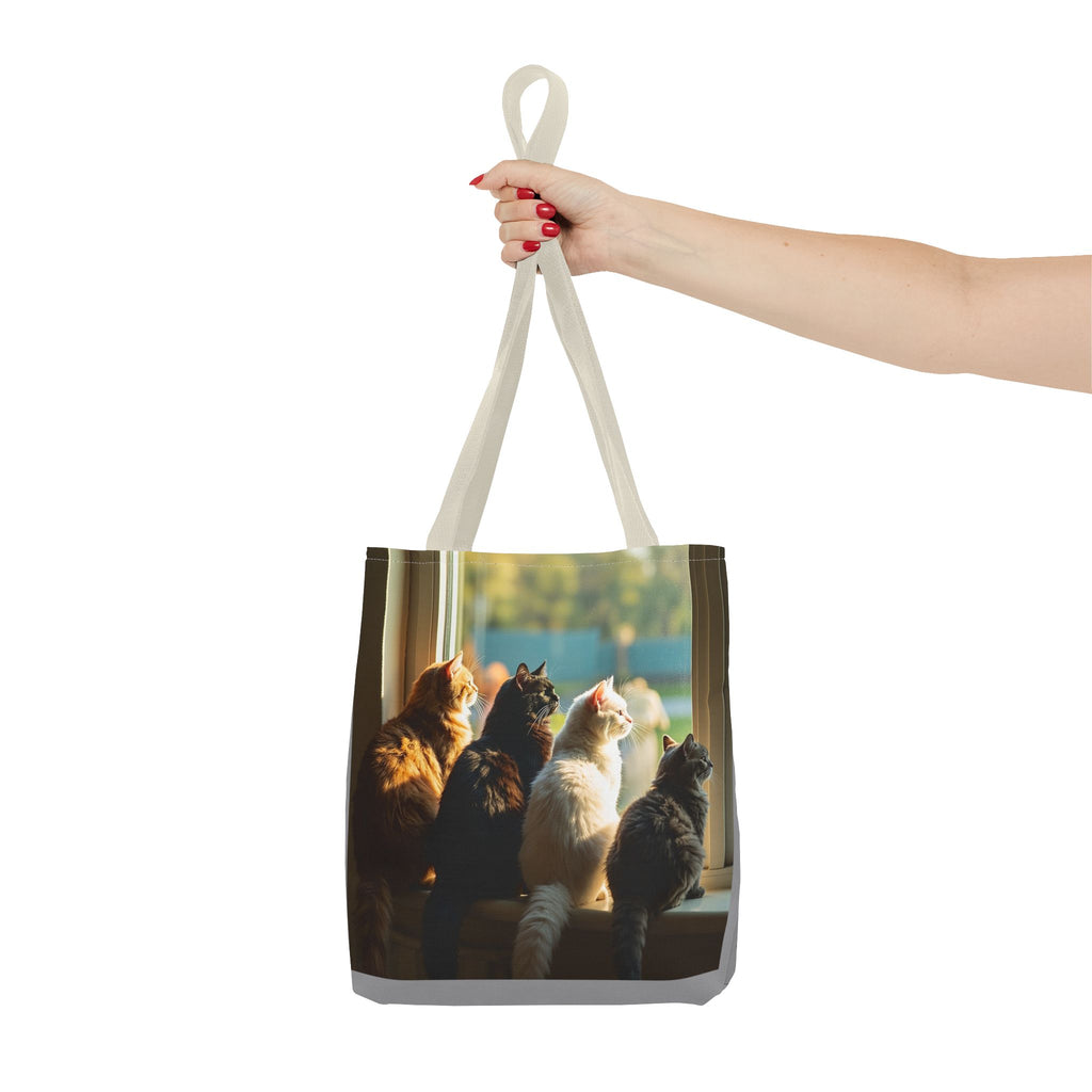 Tote Bag - Four Cats in Window, Carry-All Shoulder Bag, Reusable Shopping Tote, Gift for Animal Lovers