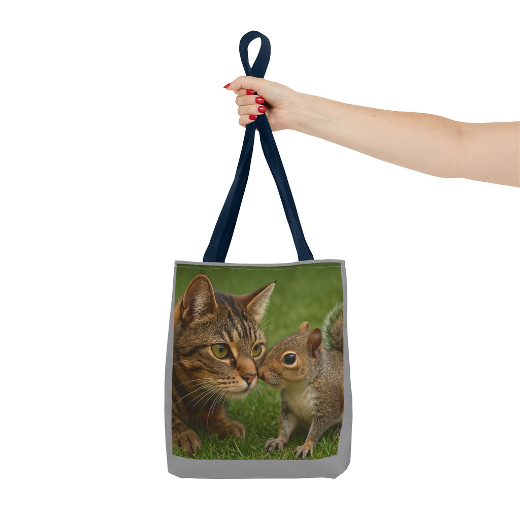 Squirrel and Cat Tote Bag - Cute Animal Print Shopping Bag, Eco-Friendly Reusable Grocery Bag, Gift for Animal Lovers, Nature Tote,