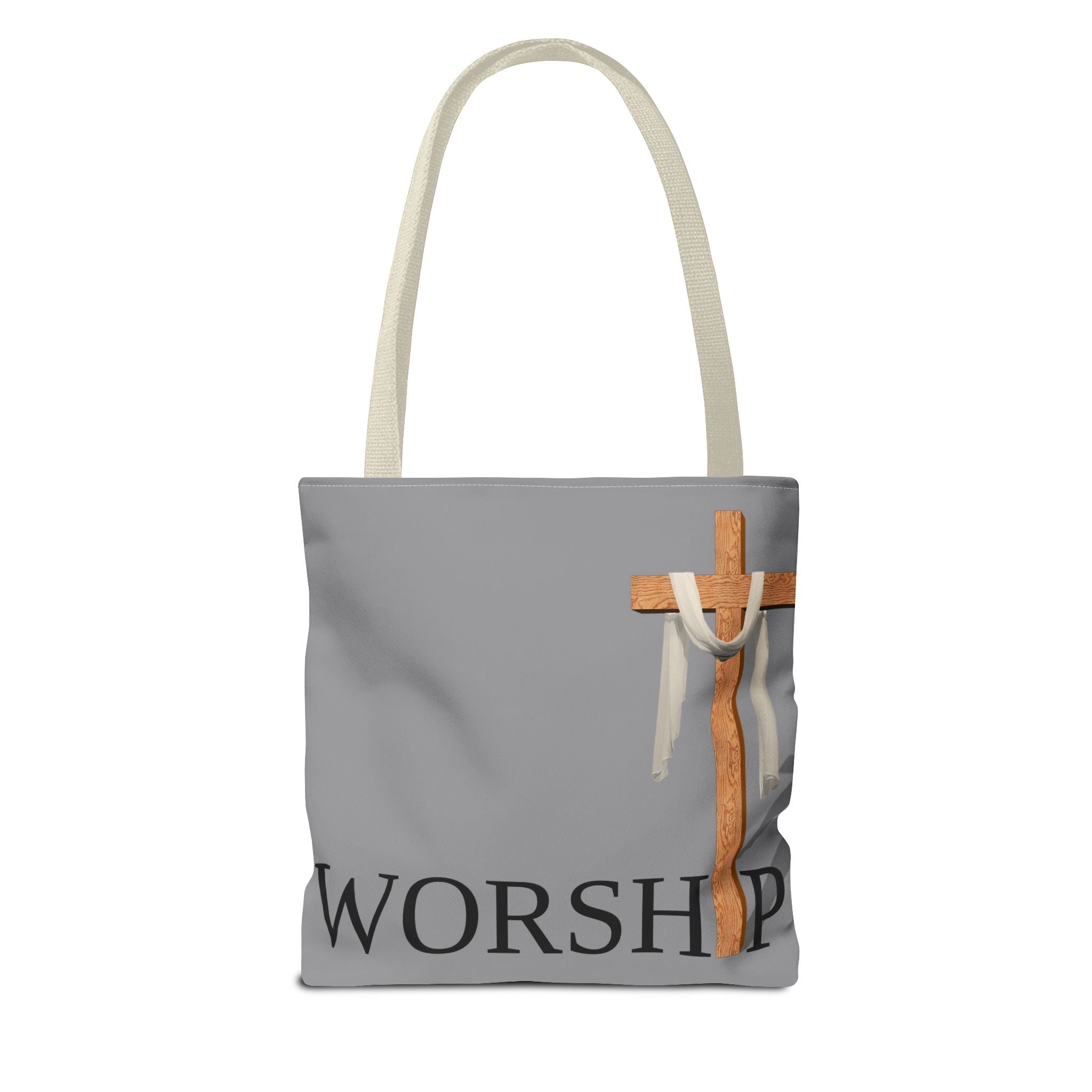 Praise and Worship Grey Cross Tote Bag | Christian Faith Design