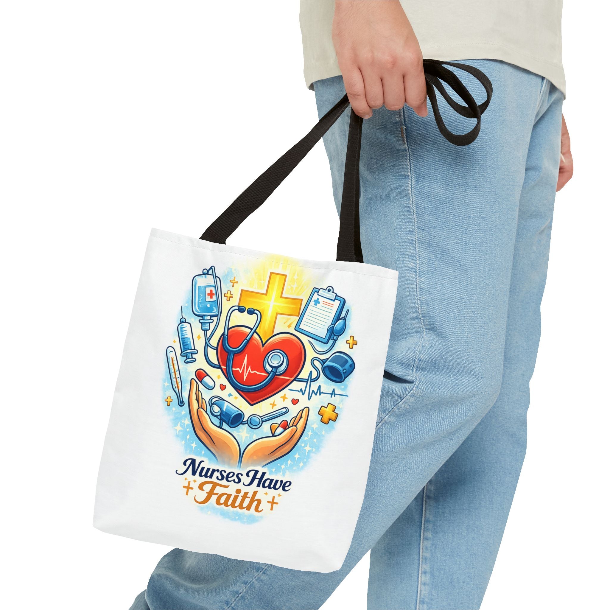 Nurses Have Faith White Tote Bag | All-Over Print Tote