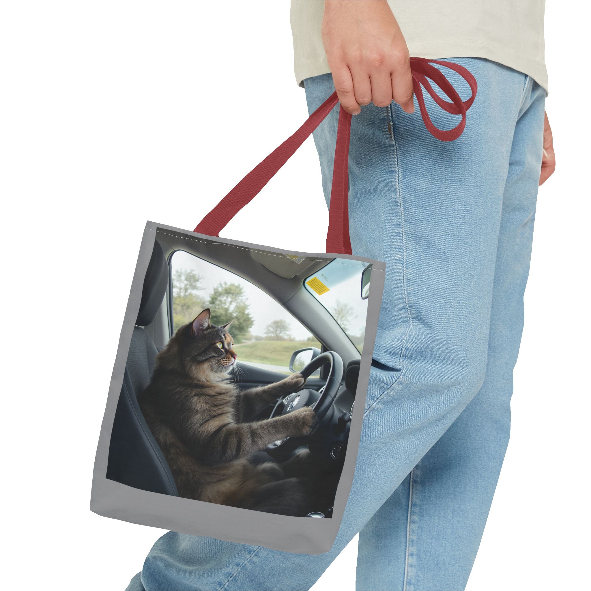 Cat in Car 2 Tote Bag, Cat Lover Gift, Animal Print Grocery Bag, Cute Kitten Shoulder Bag, Cat Lady Purse