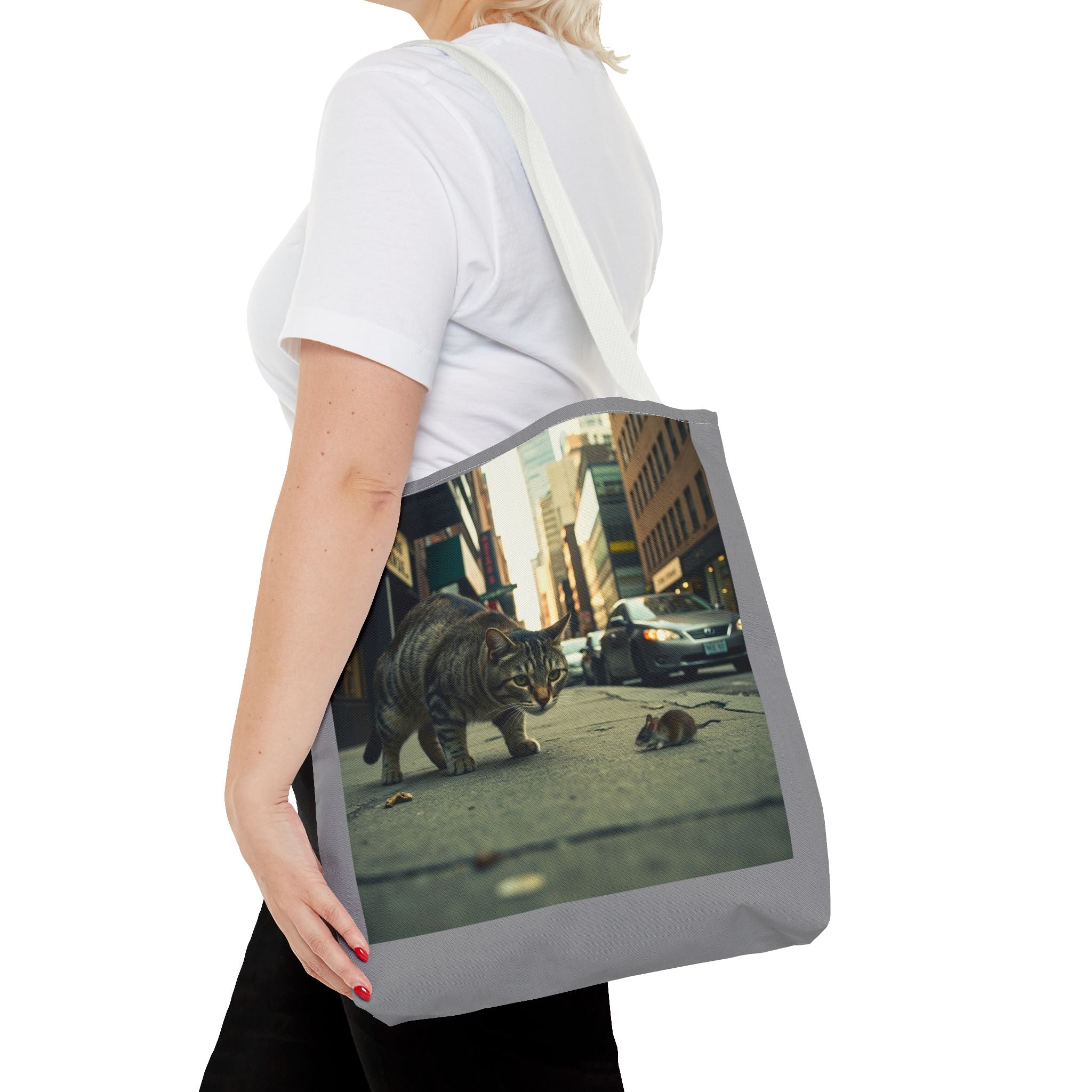 Cat and Mouse Tote Bag, Kitty Tote, Animal Print Bag, Cute Carryall, Canvas Shoulder Bag, Cat Lover Gift