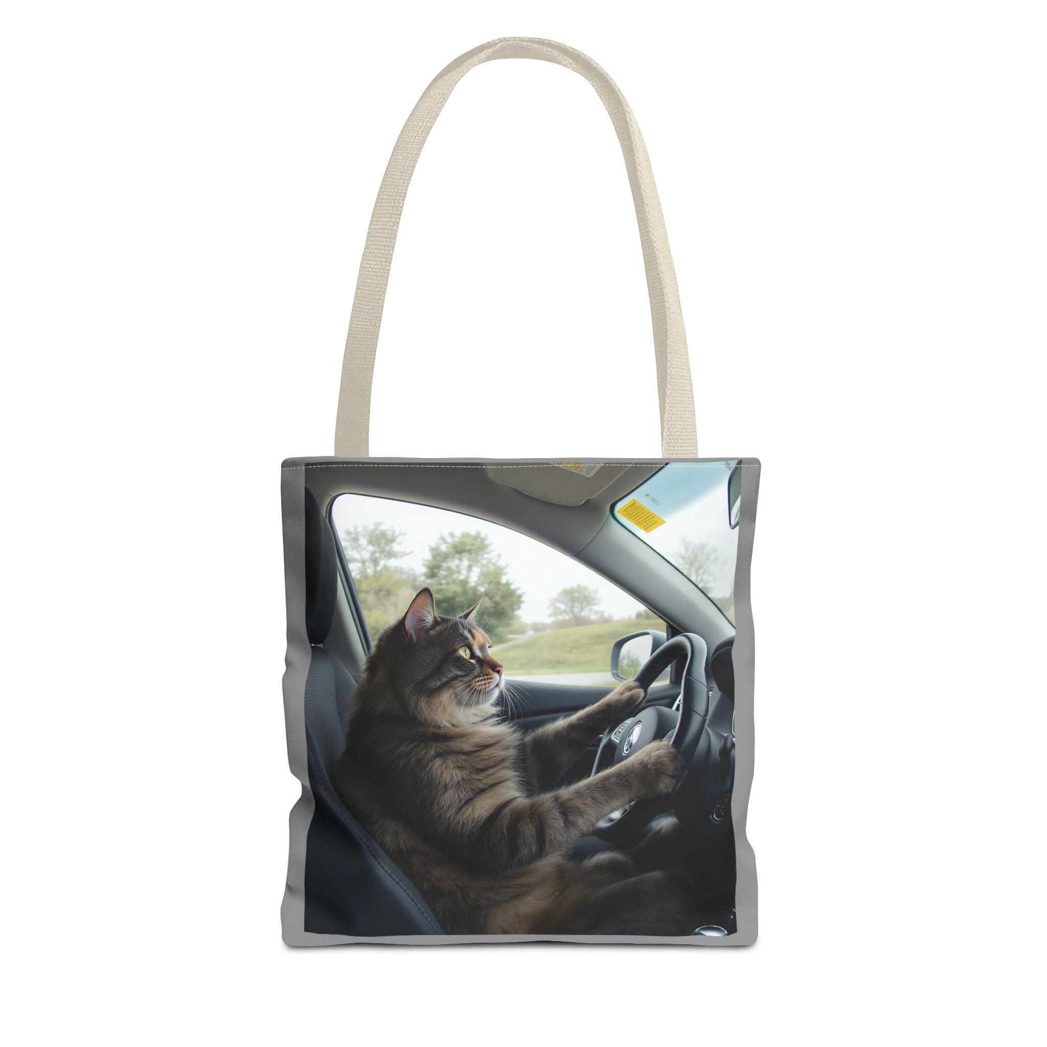Cat in Car 2 Tote Bag, Cat Lover Gift, Animal Print Grocery Bag, Cute Kitten Shoulder Bag, Cat Lady Purse