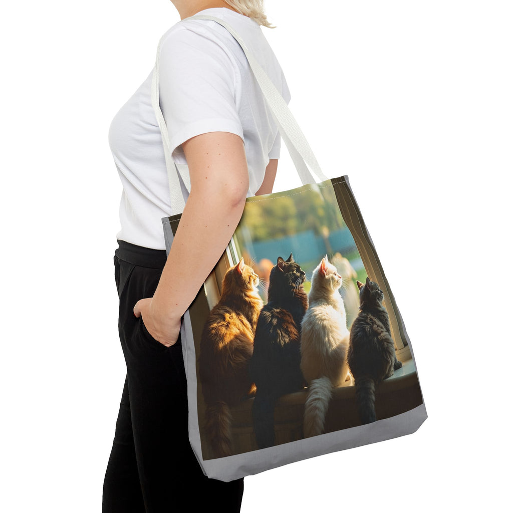 Tote Bag - Four Cats in Window, Carry-All Shoulder Bag, Reusable Shopping Tote, Gift for Animal Lovers