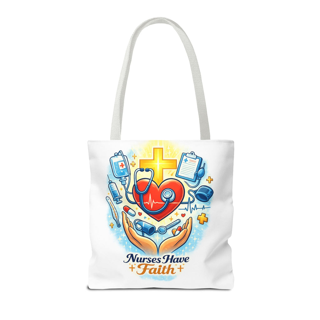 Nurses Have Faith White Tote Bag | All-Over Print Tote