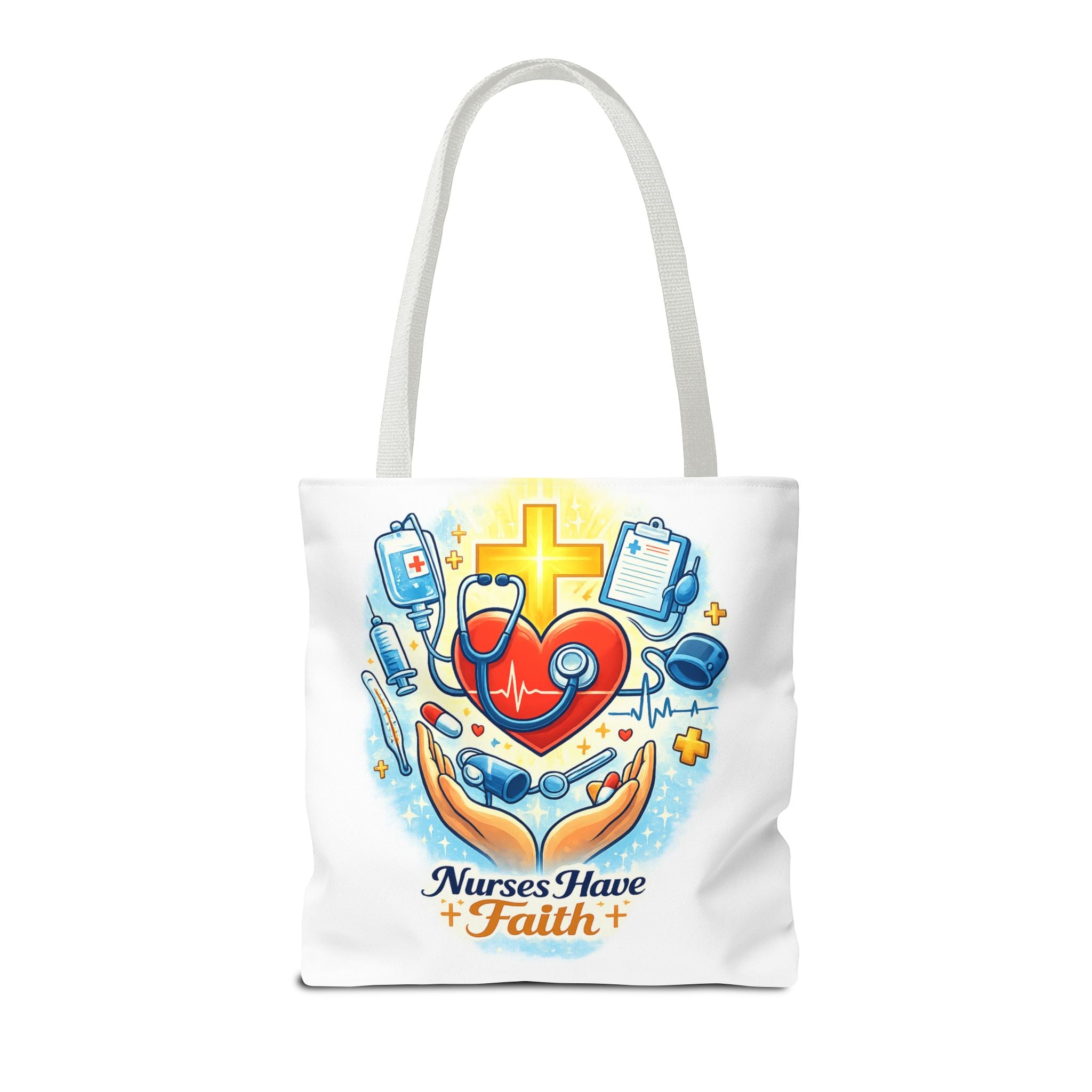 Nurses Have Faith White Tote Bag | All-Over Print Tote