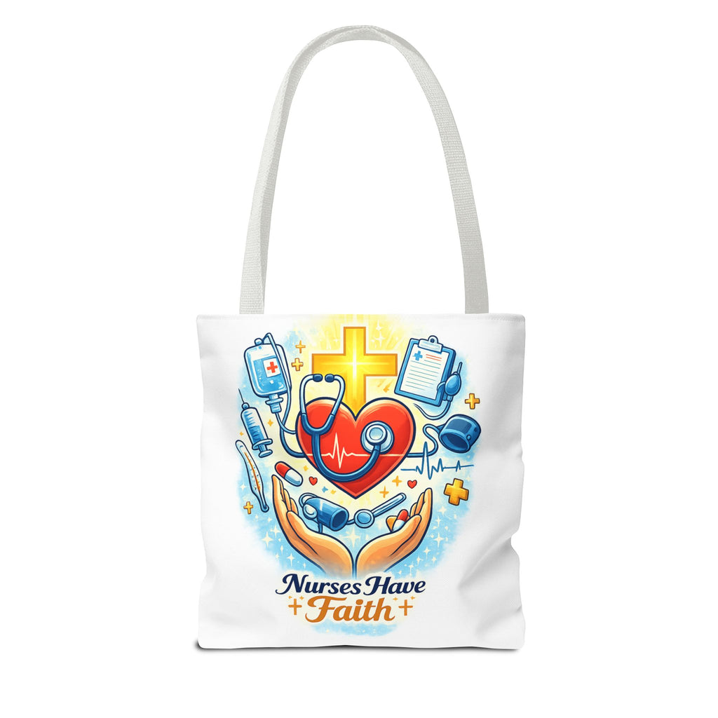 Nurses Have Faith White Tote Bag | All-Over Print Tote