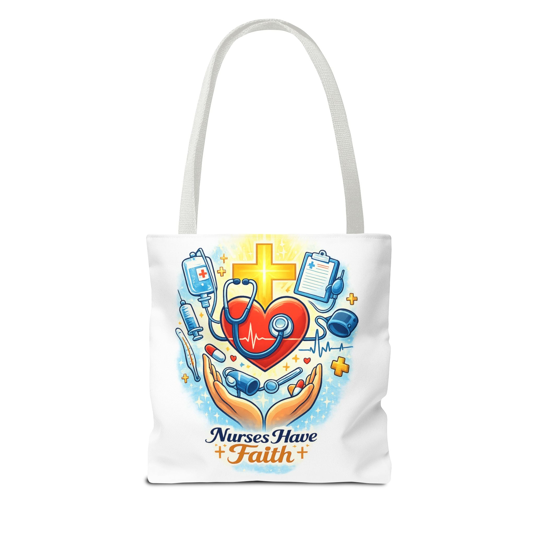 Nurses Have Faith White Tote Bag | All-Over Print Tote