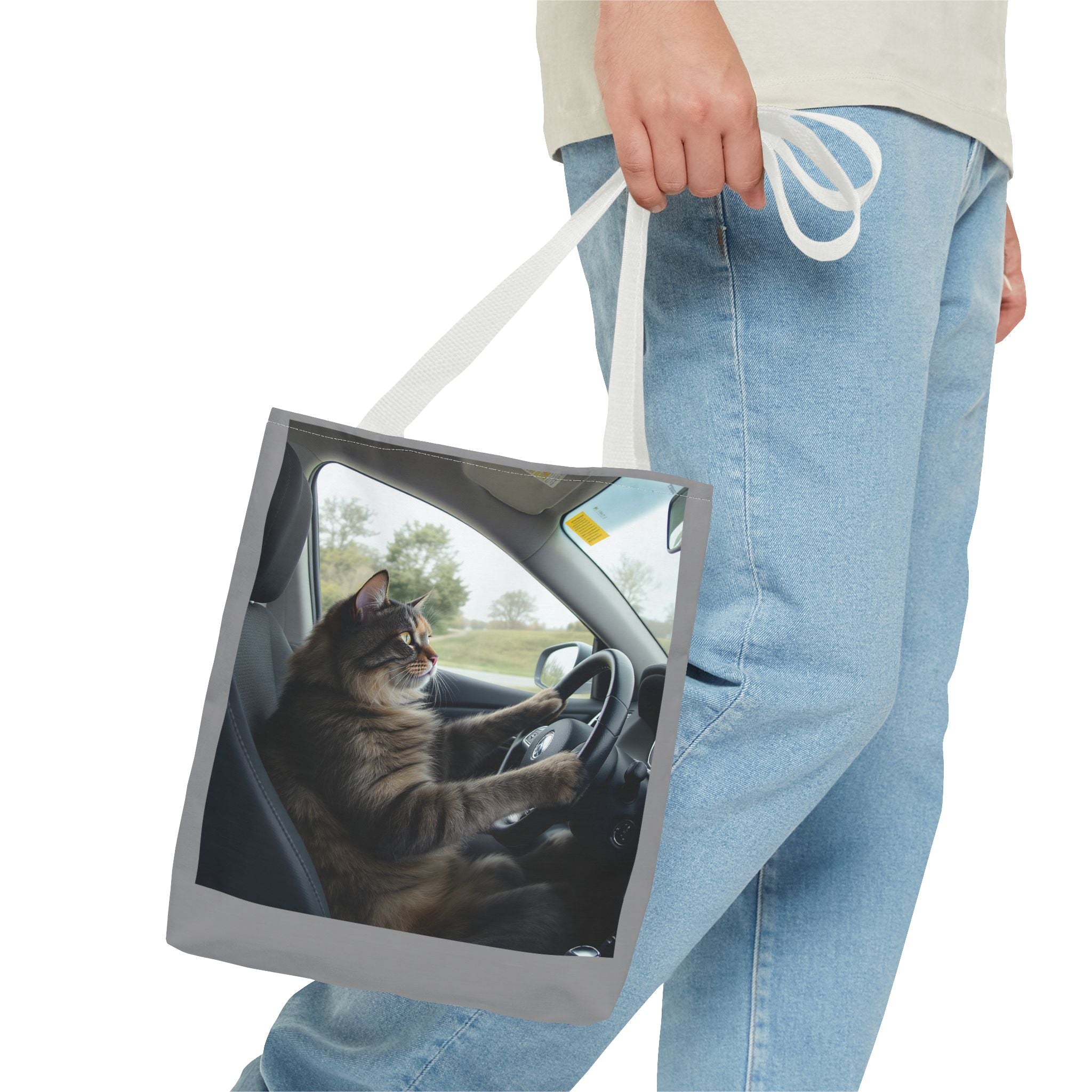 Cat in Car 2 Tote Bag, Cat Lover Gift, Animal Print Grocery Bag, Cute Kitten Shoulder Bag, Cat Lady Purse