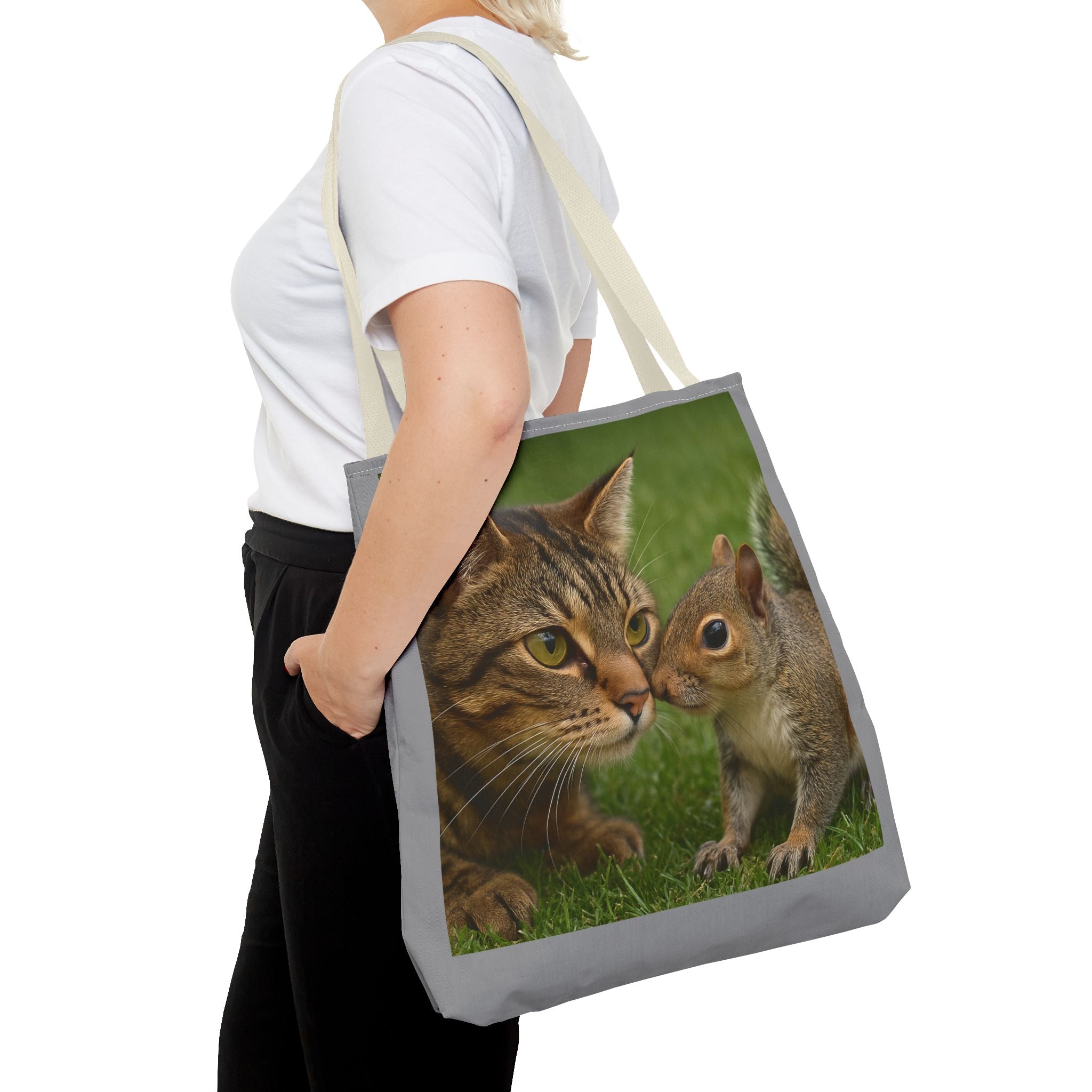 Squirrel and Cat Tote Bag - Cute Animal Print Shopping Bag, Eco-Friendly Reusable Grocery Bag, Gift for Animal Lovers, Nature Tote,