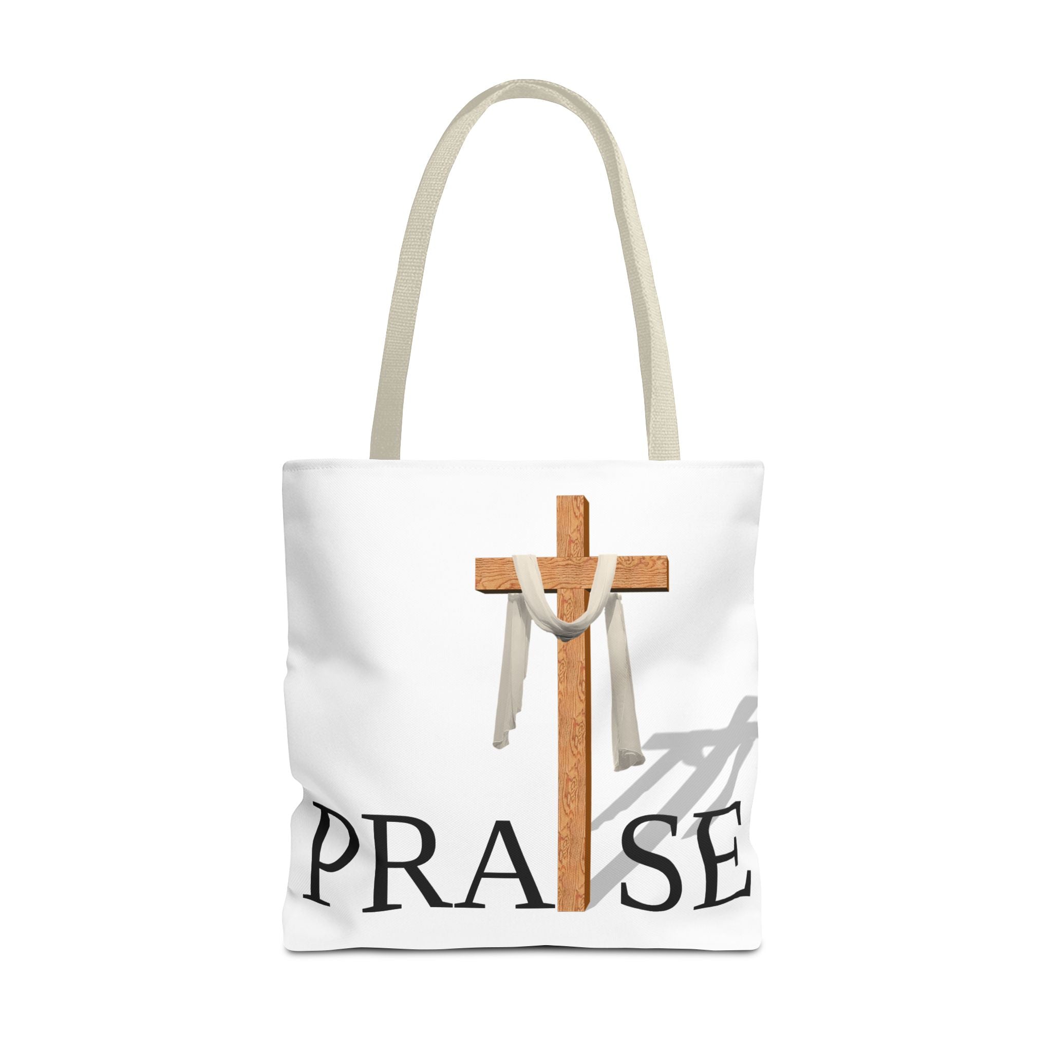 Praise and Worship White Cross Tote Bag | Christian Faith Design