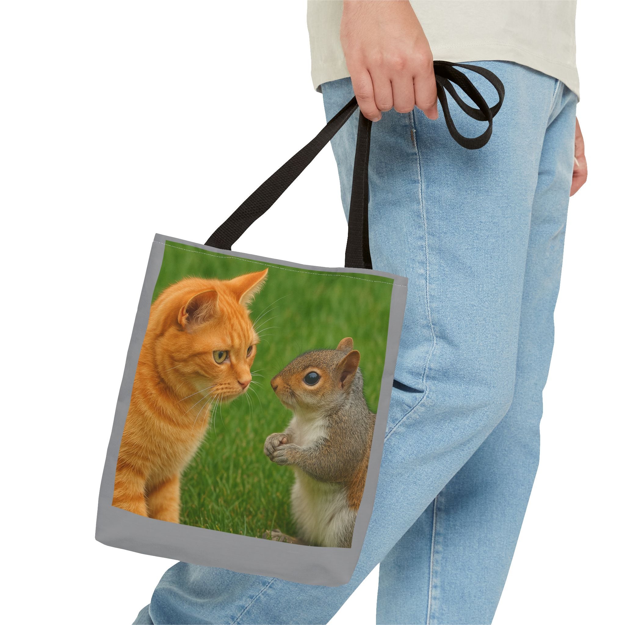 Cat and Squirrel 2 Tote Bag - Cute Animal Print Shopping Bag, Eco-Friendly Reusable Grocery Bag, Gift for Animal Lovers, Nature Tote,
