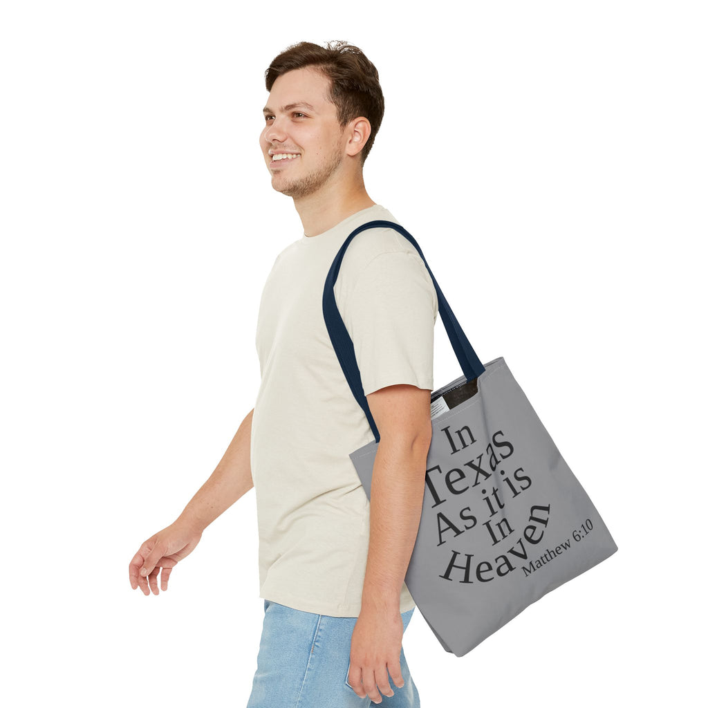 Personalized Grey Matthew 6:10 Bible Verse Tote Bag, City Or State | Market Grocery Book Craft Festival Outing, Lightweight Sturdy Polyester